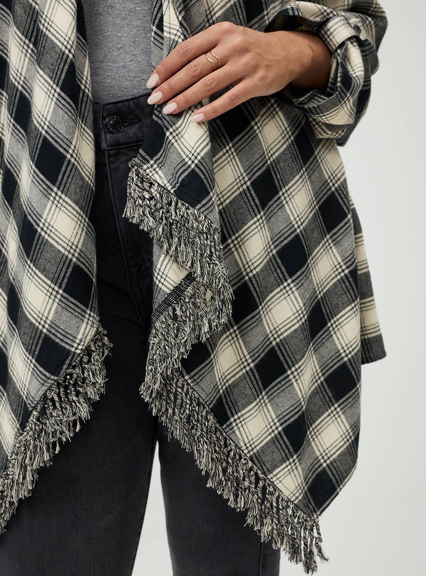 Plus Size Flannel Drape Front Cardigan, LOLLY PLAID IVORY, alternate