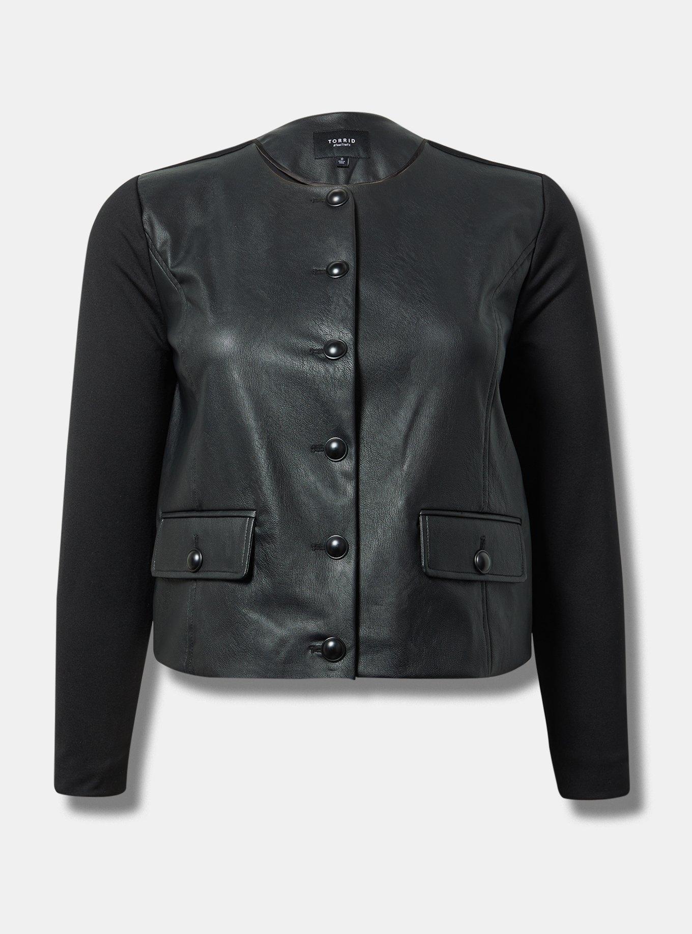 Faux Leather Ponte Sleeve Crop Jacket