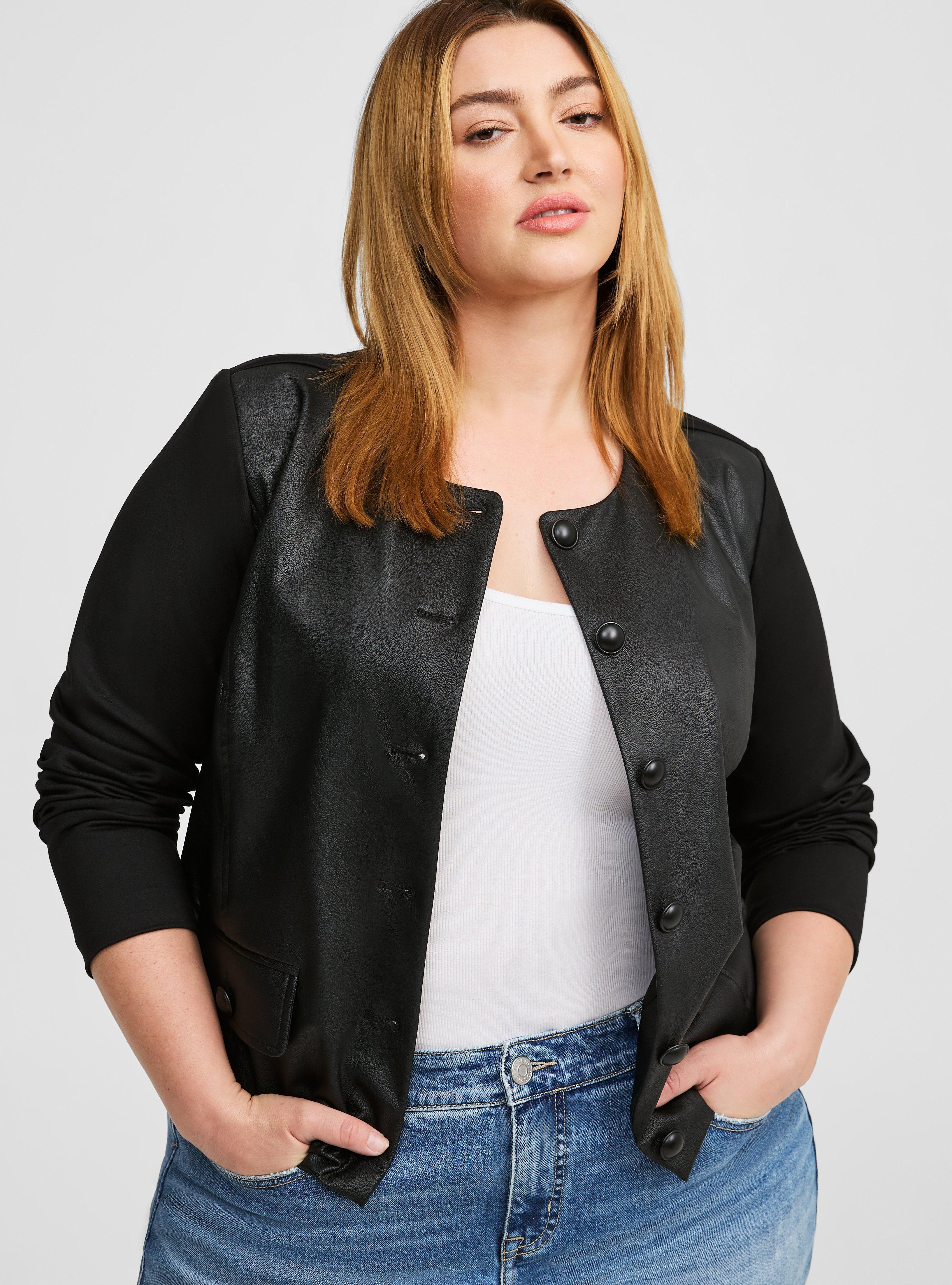 Faux Leather Ponte Sleeve Crop Jacket