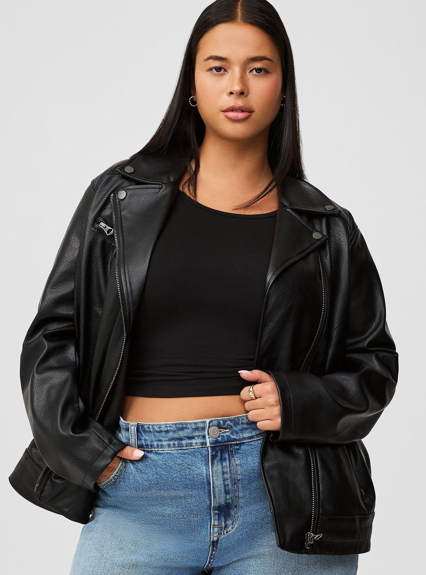 Textured Faux Leather Relaxed Moto Jacket