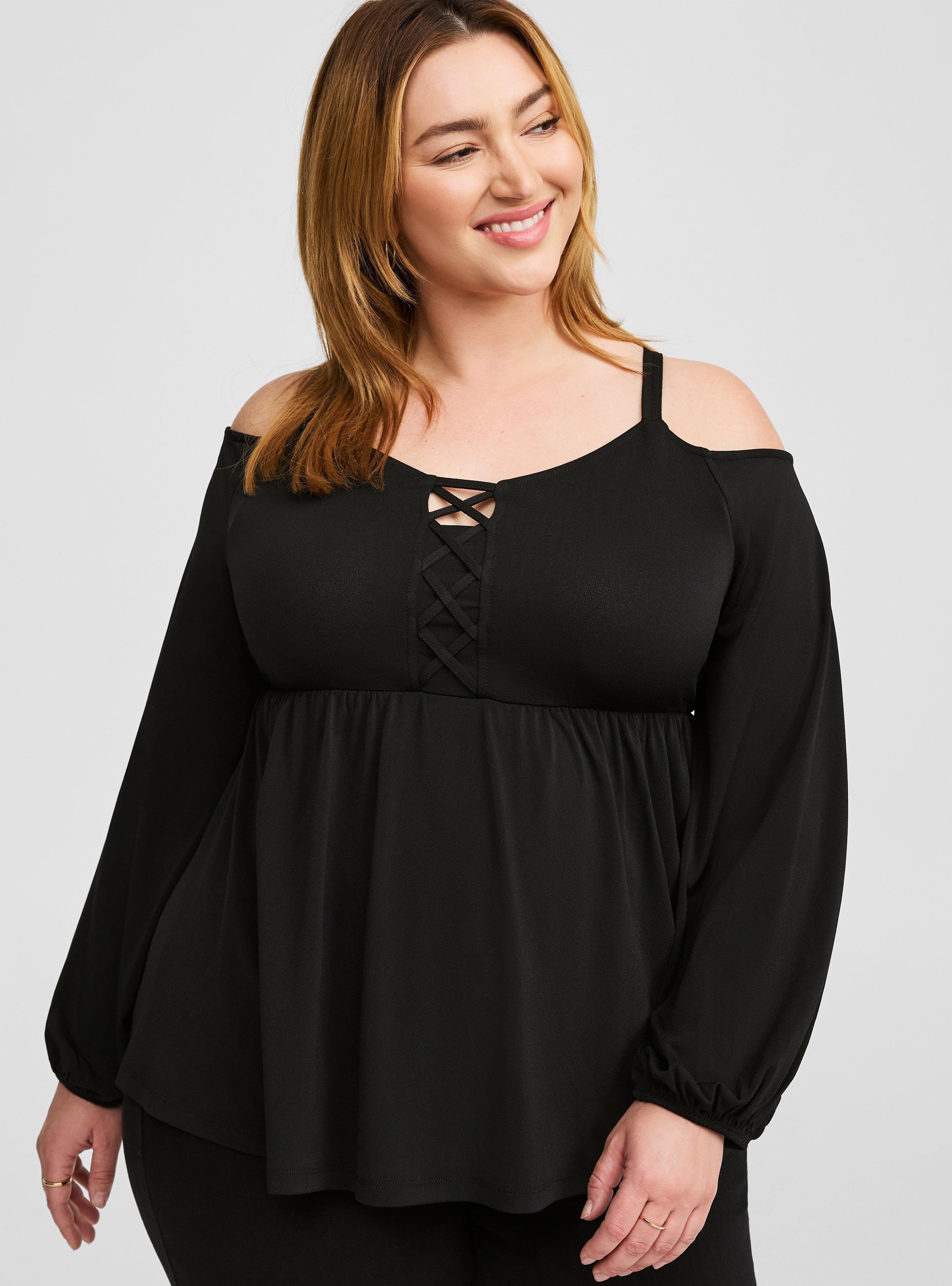 Studio Crepe Lace Up Off Shoulder Peplum Top