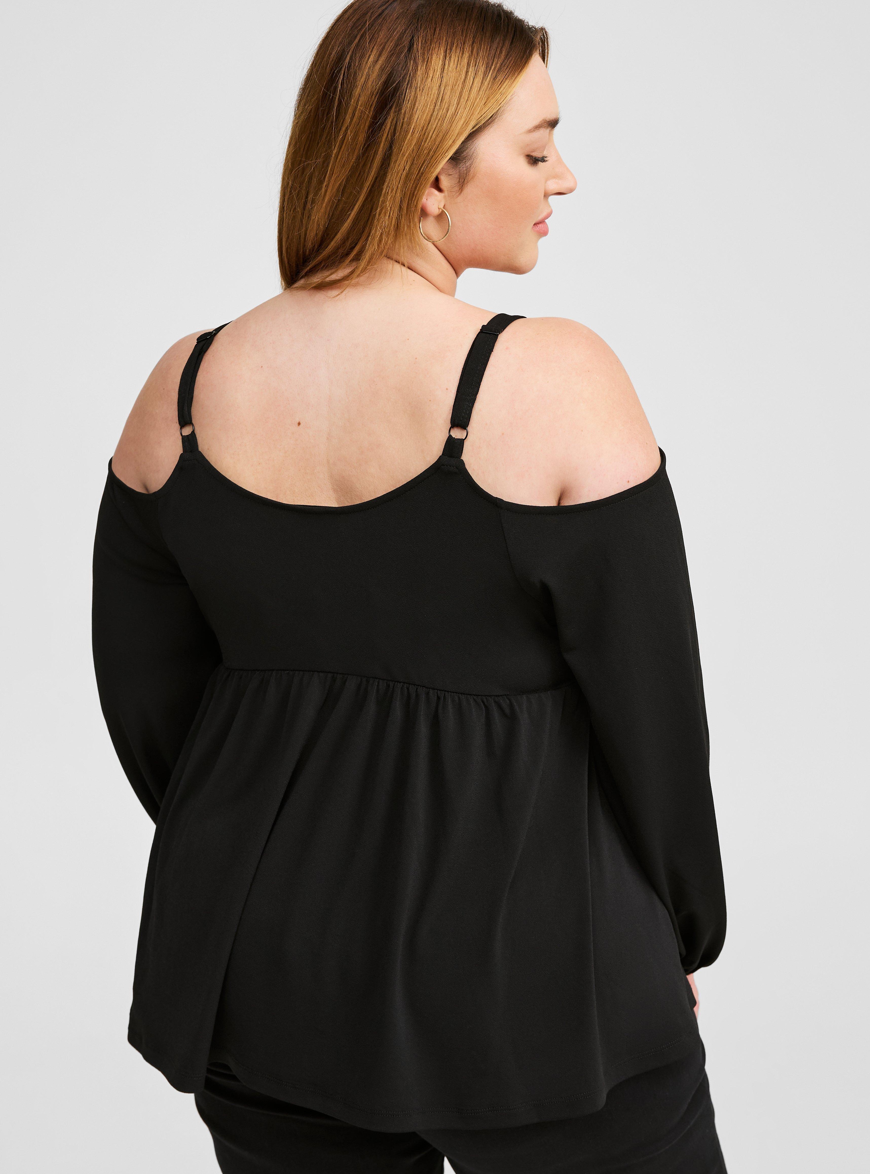 Studio Crepe Lace Up Off Shoulder Peplum Top