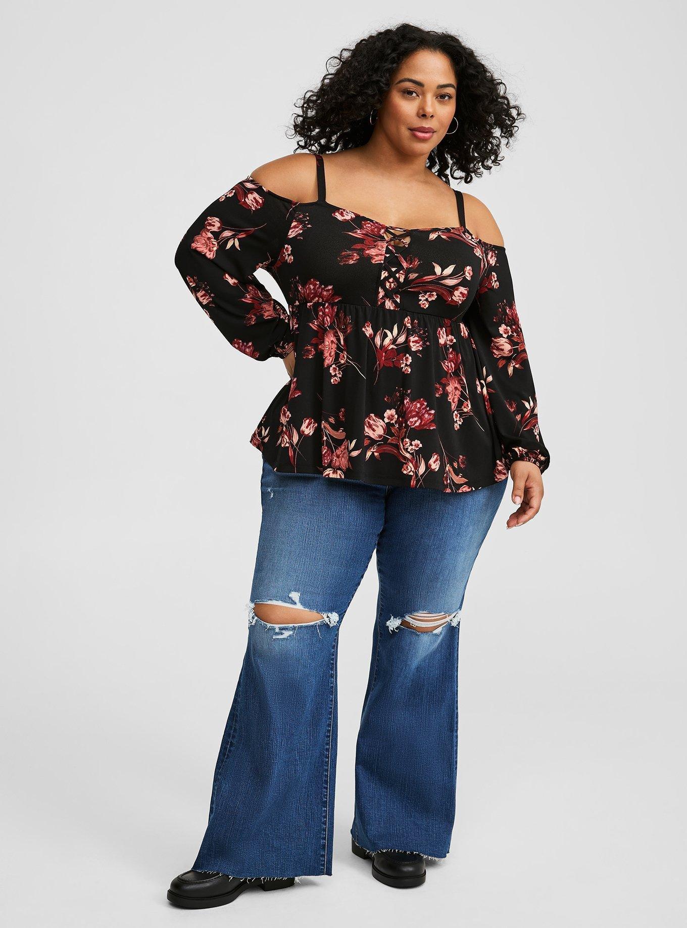 Studio Crepe Lace Up Off Shoulder Peplum Top