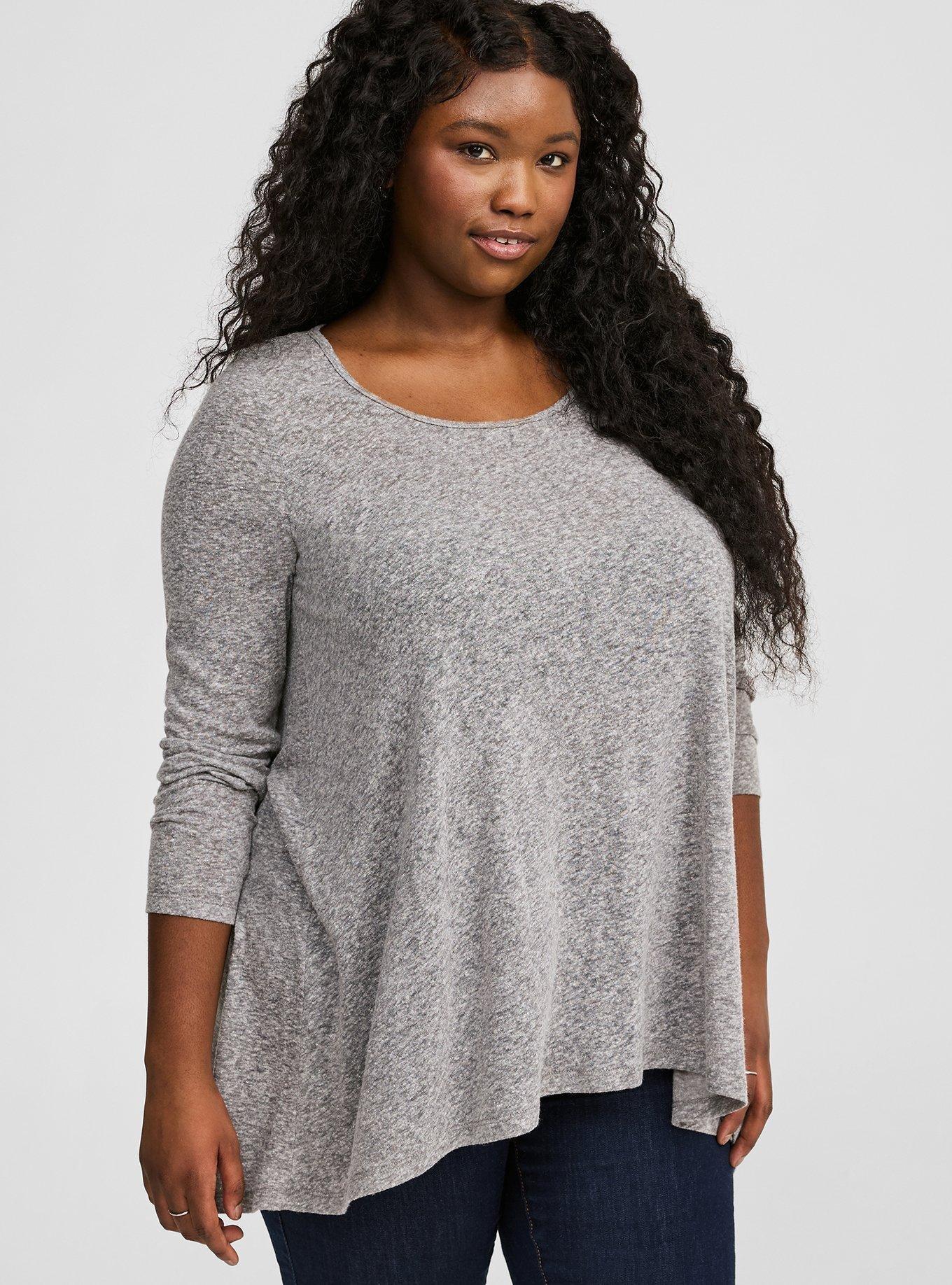 Linen Blend Crew Neck Drop Shoulder Hi-Low Tunic