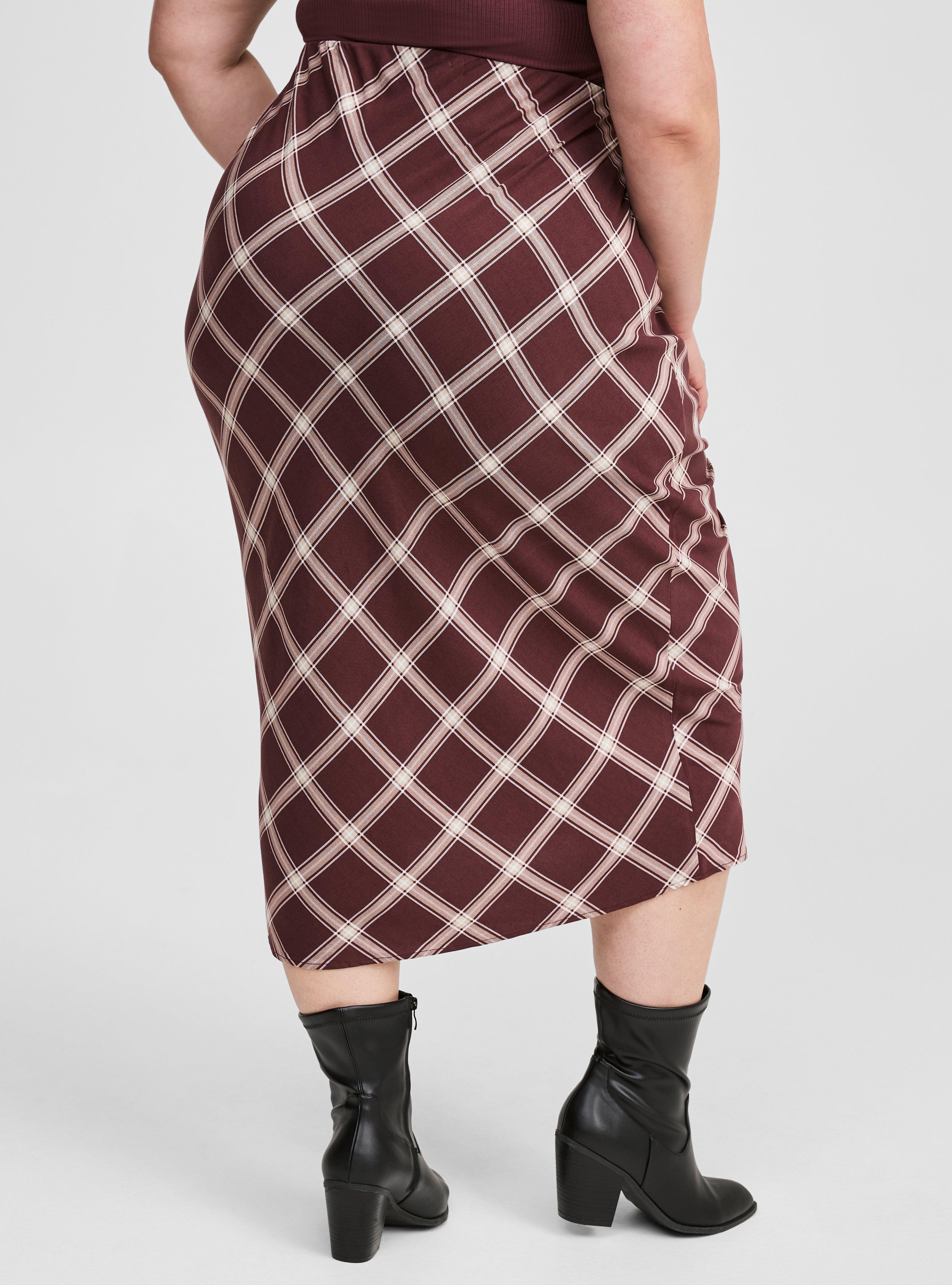 Tea Length Stretch Challis Pencil Skirt, AUI LAIT PLAID SASSAFRAS, alternate