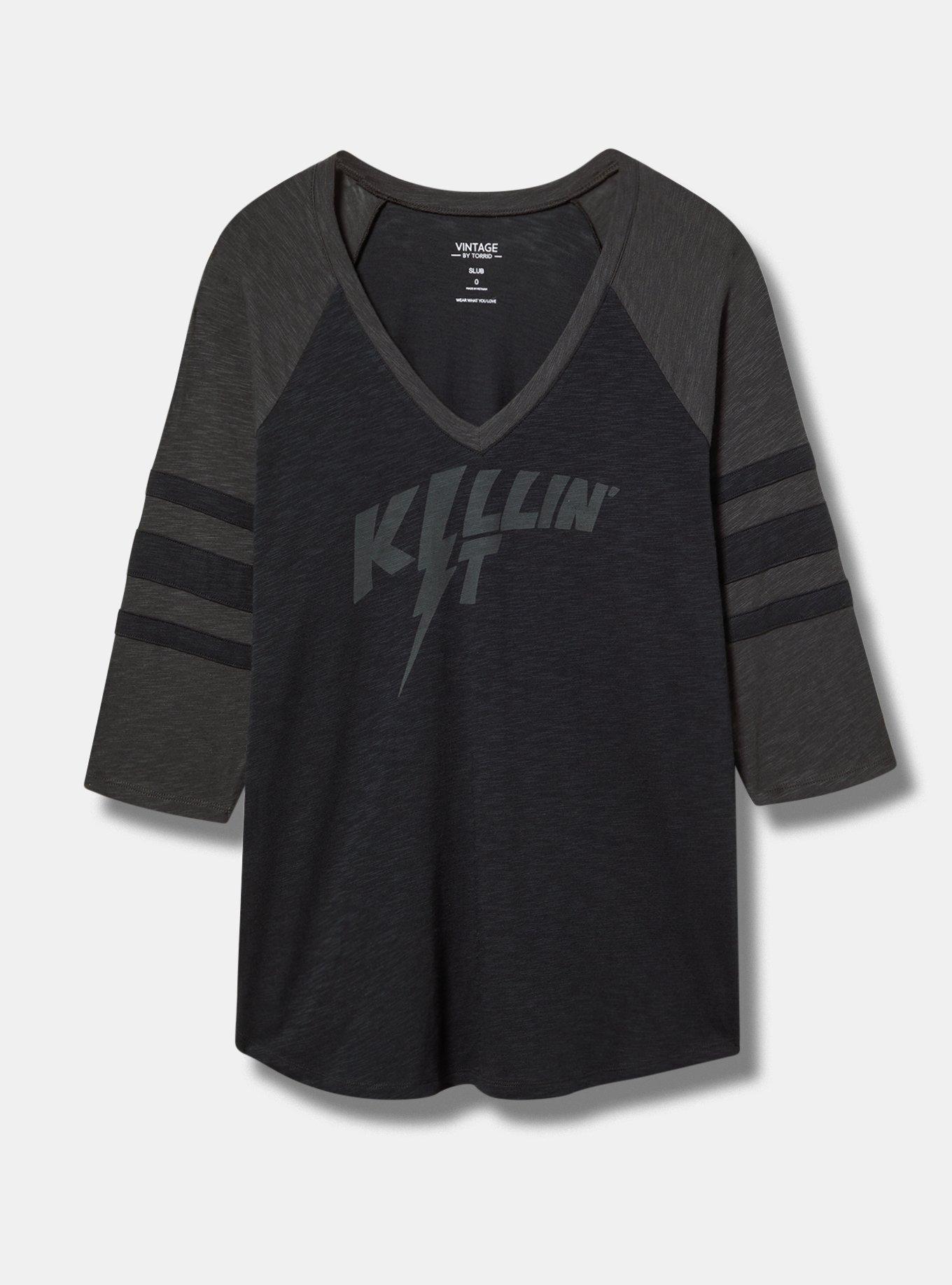 Killin' It Classic Fit Vintage Slub Varsity V-Neck Tee