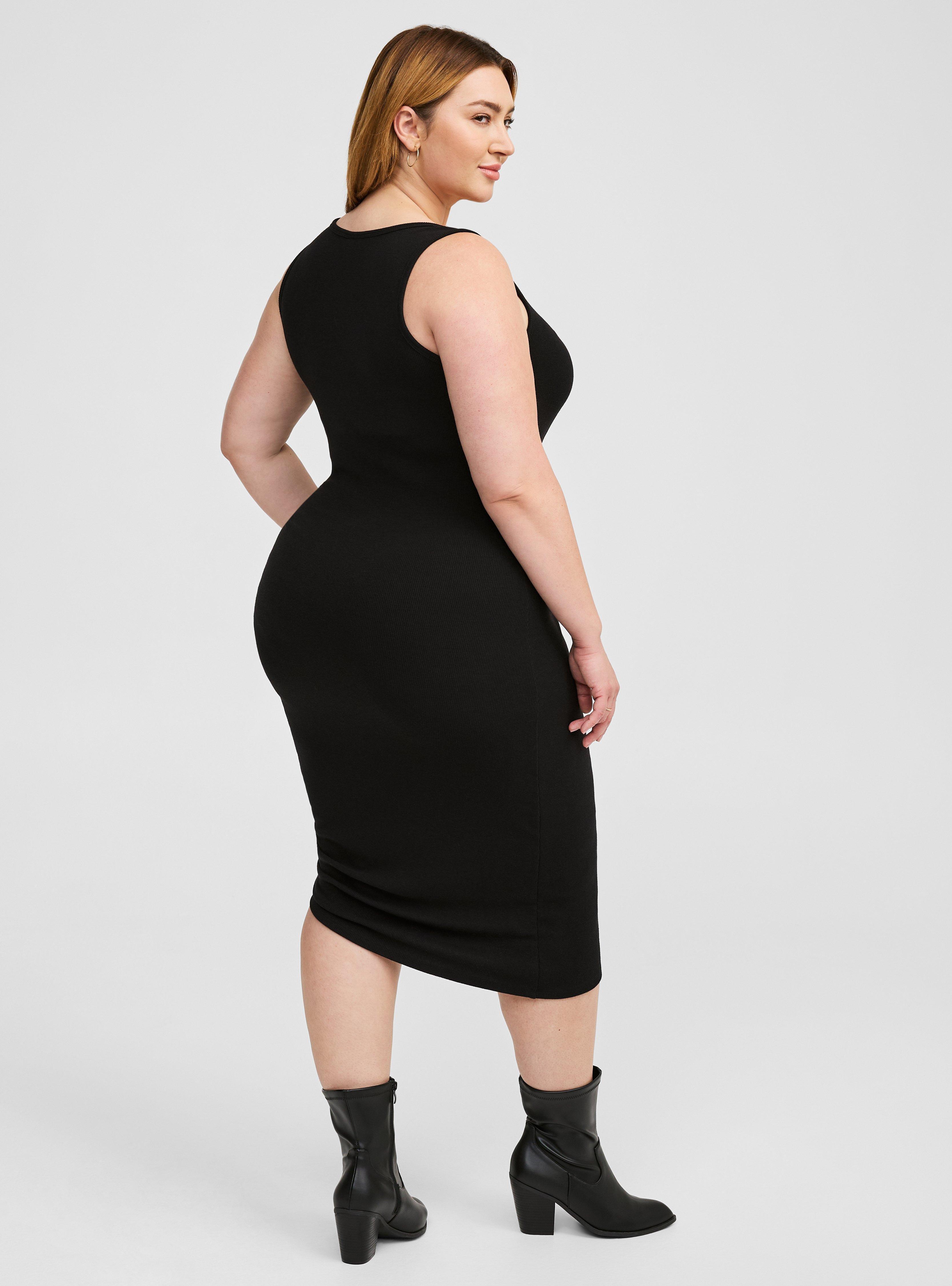 Midi Asymmetrical Rib Scoop Neck Dress