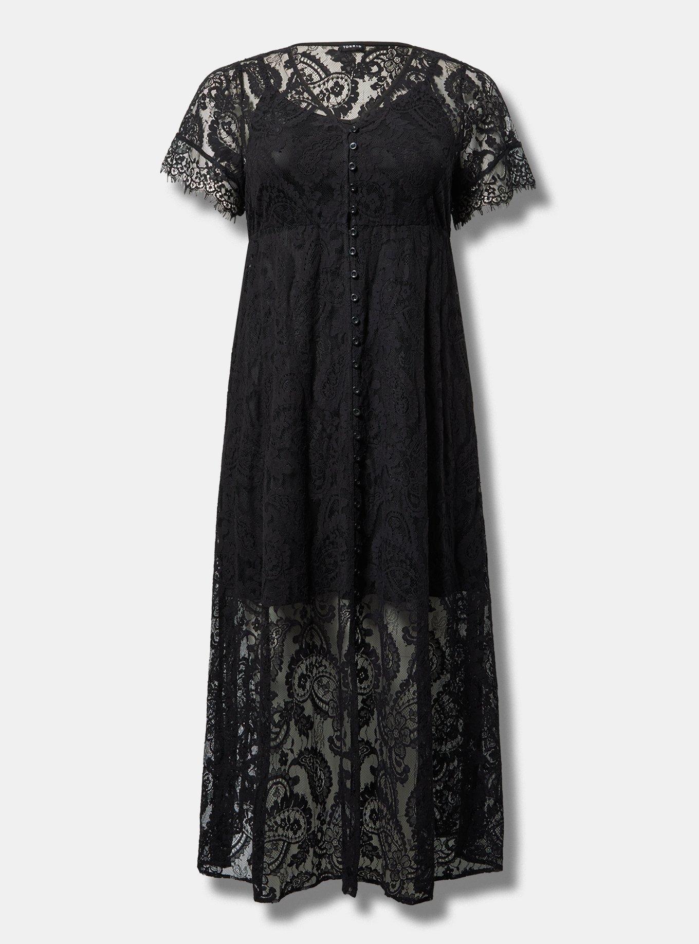 Maxi Lace Button Front A-Line Dress