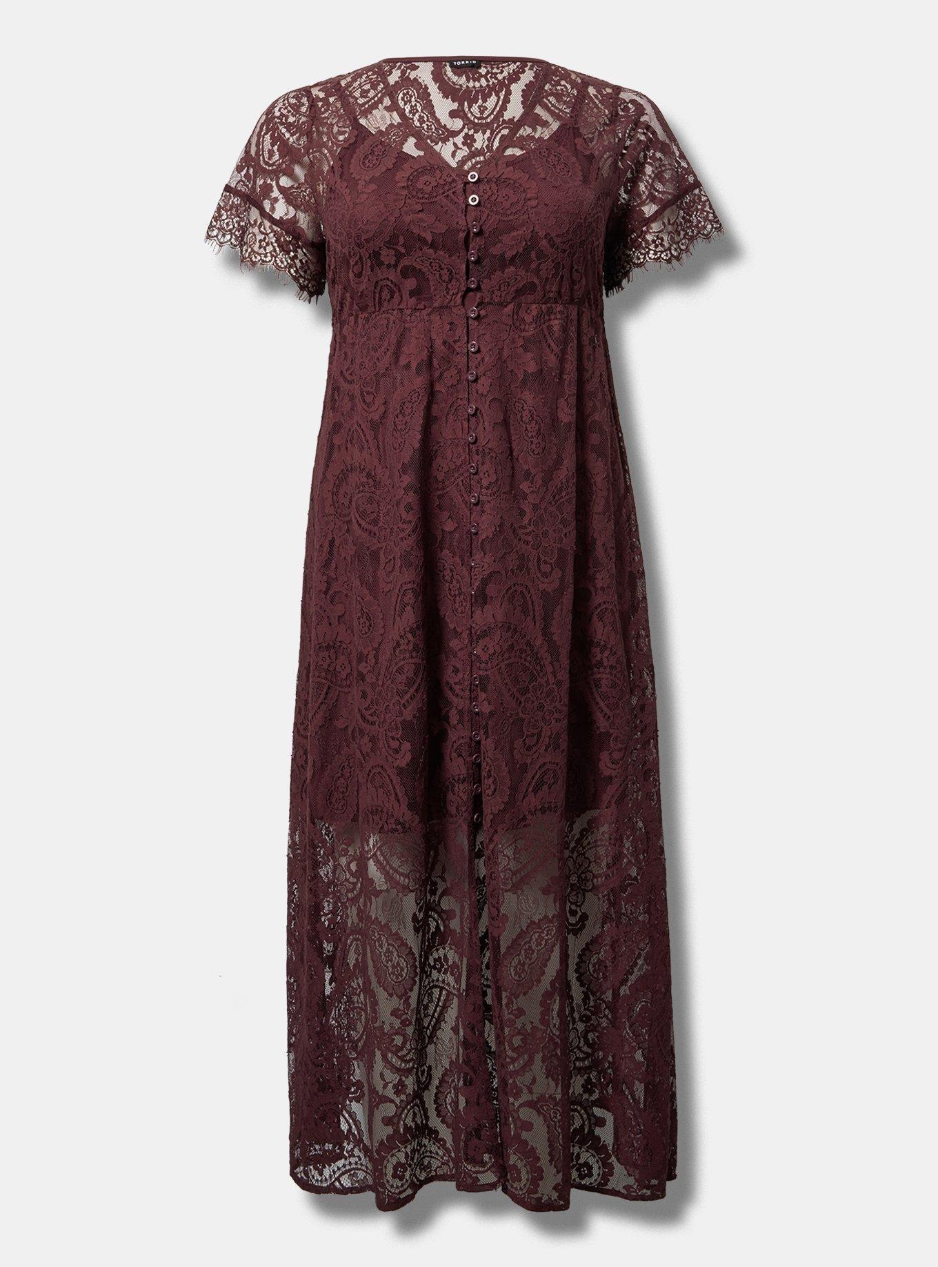 Maxi Lace Button Front A-Line Dress