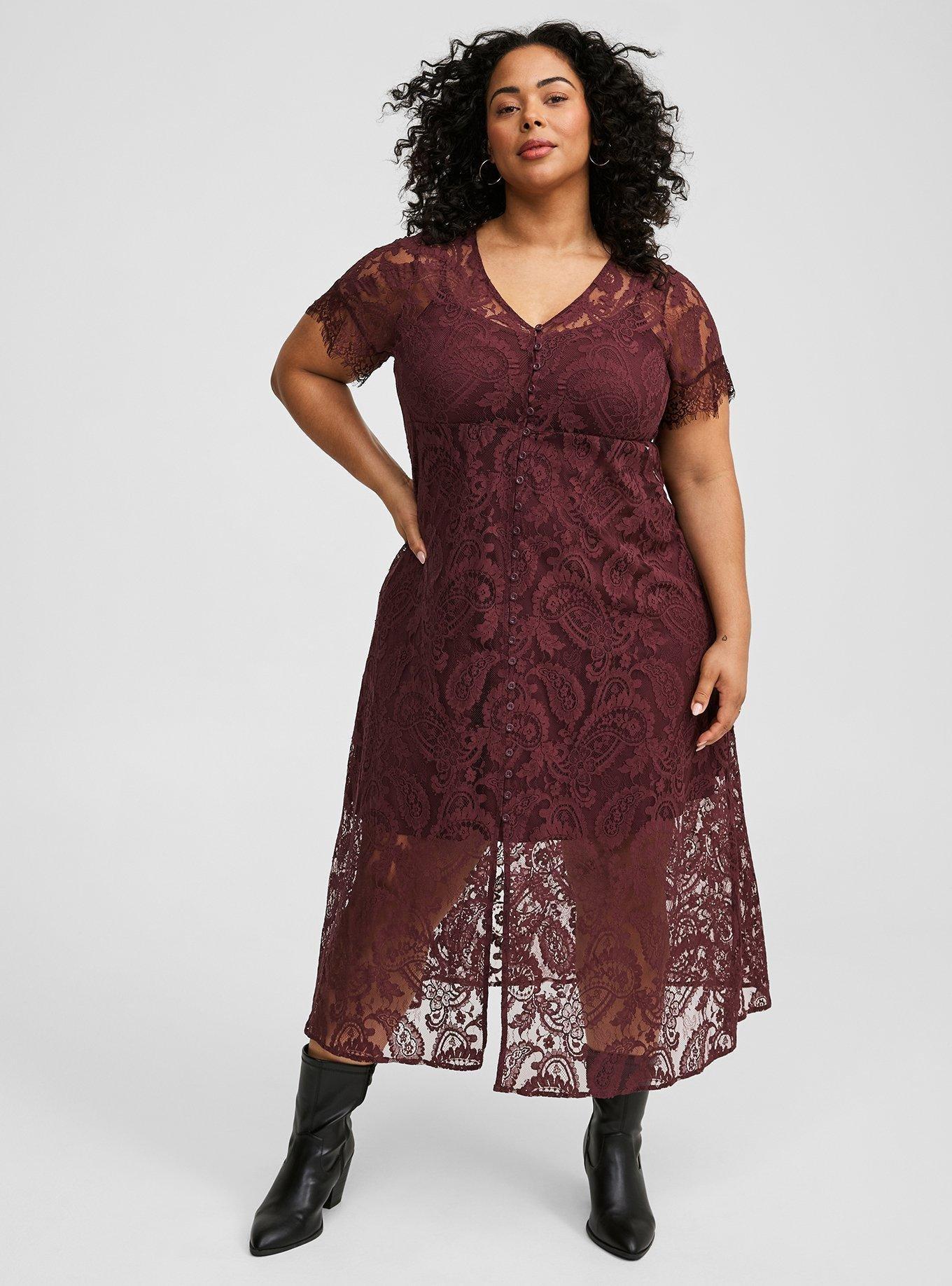 Maxi Lace Button Front A-Line Dress