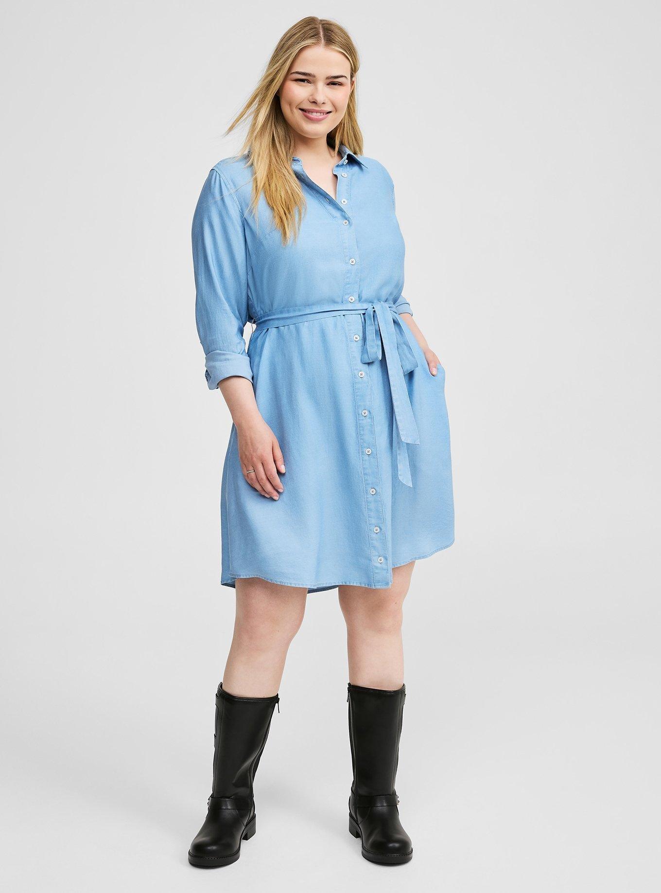 Long sleeve chambray dress best sale