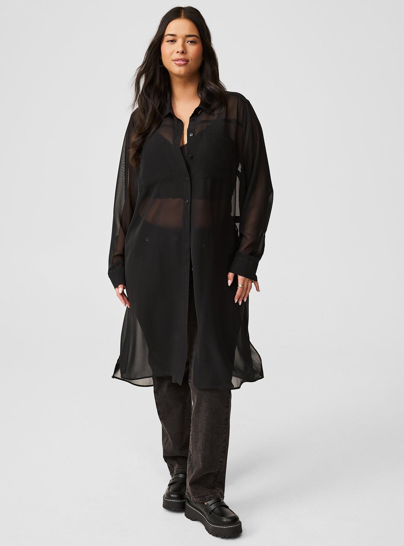 Sheer Long Sleeve Tunic Shirt