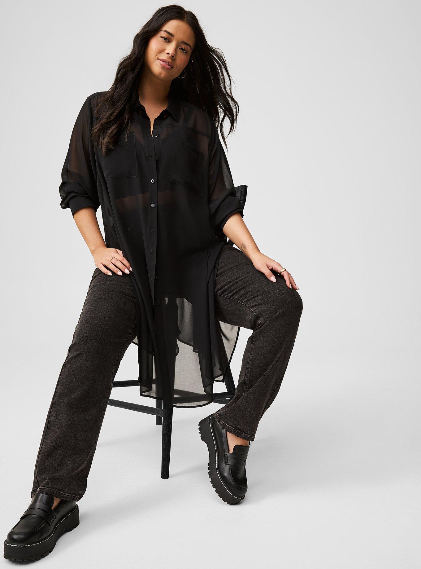 Sheer Long Sleeve Tunic Shirt