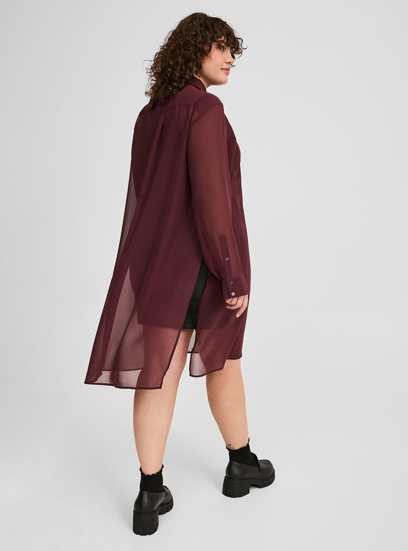 Sheer Long Sleeve Tunic Shirt