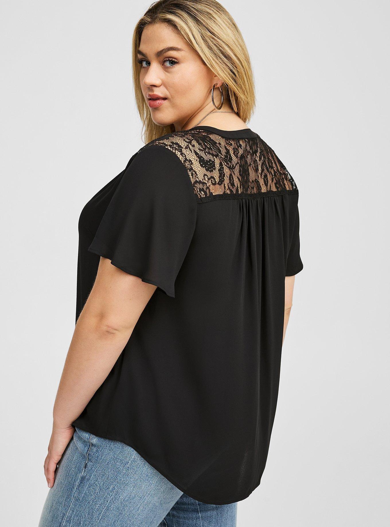 Harper Georgette Lace Yoke Flutter Sleeve Top