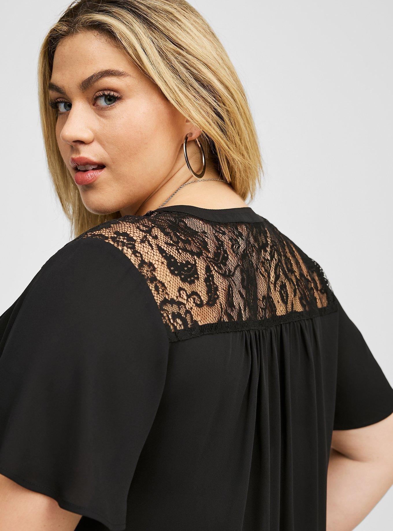 Harper Georgette Lace Yoke Flutter Sleeve Top