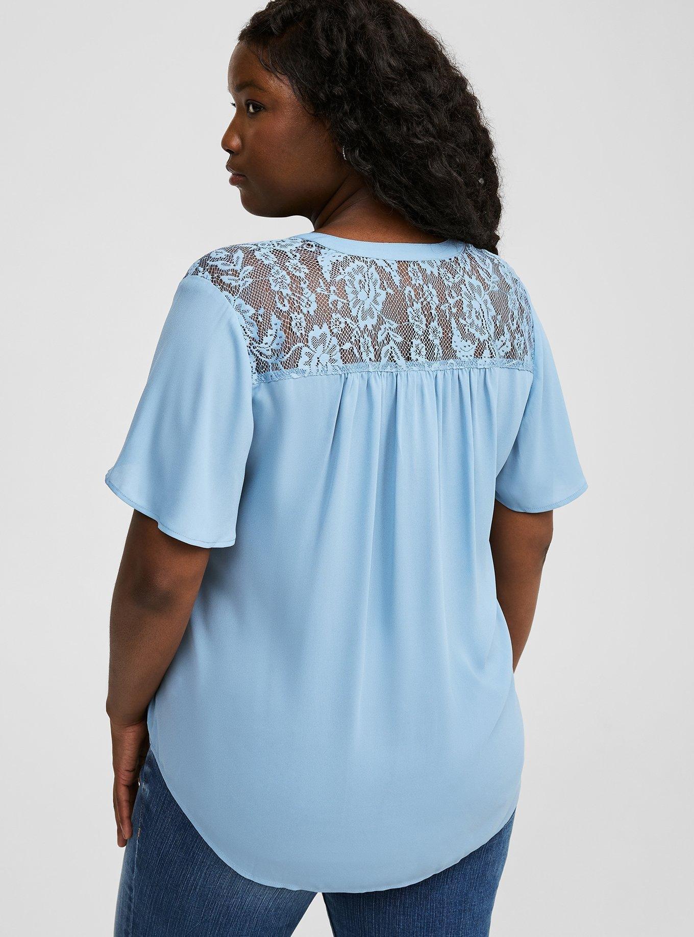 Harper Georgette Lace Yoke Flutter Sleeve Top