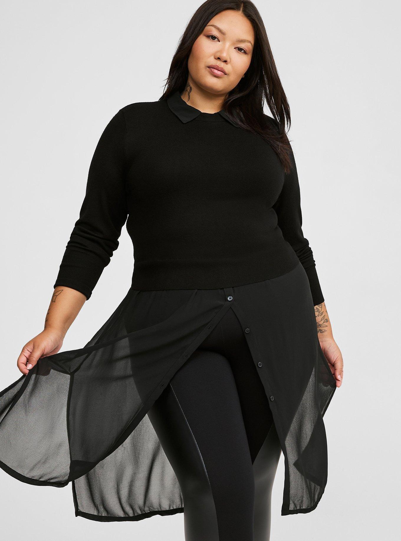 Fitted Crop Chiffon Two-Fer Sweater