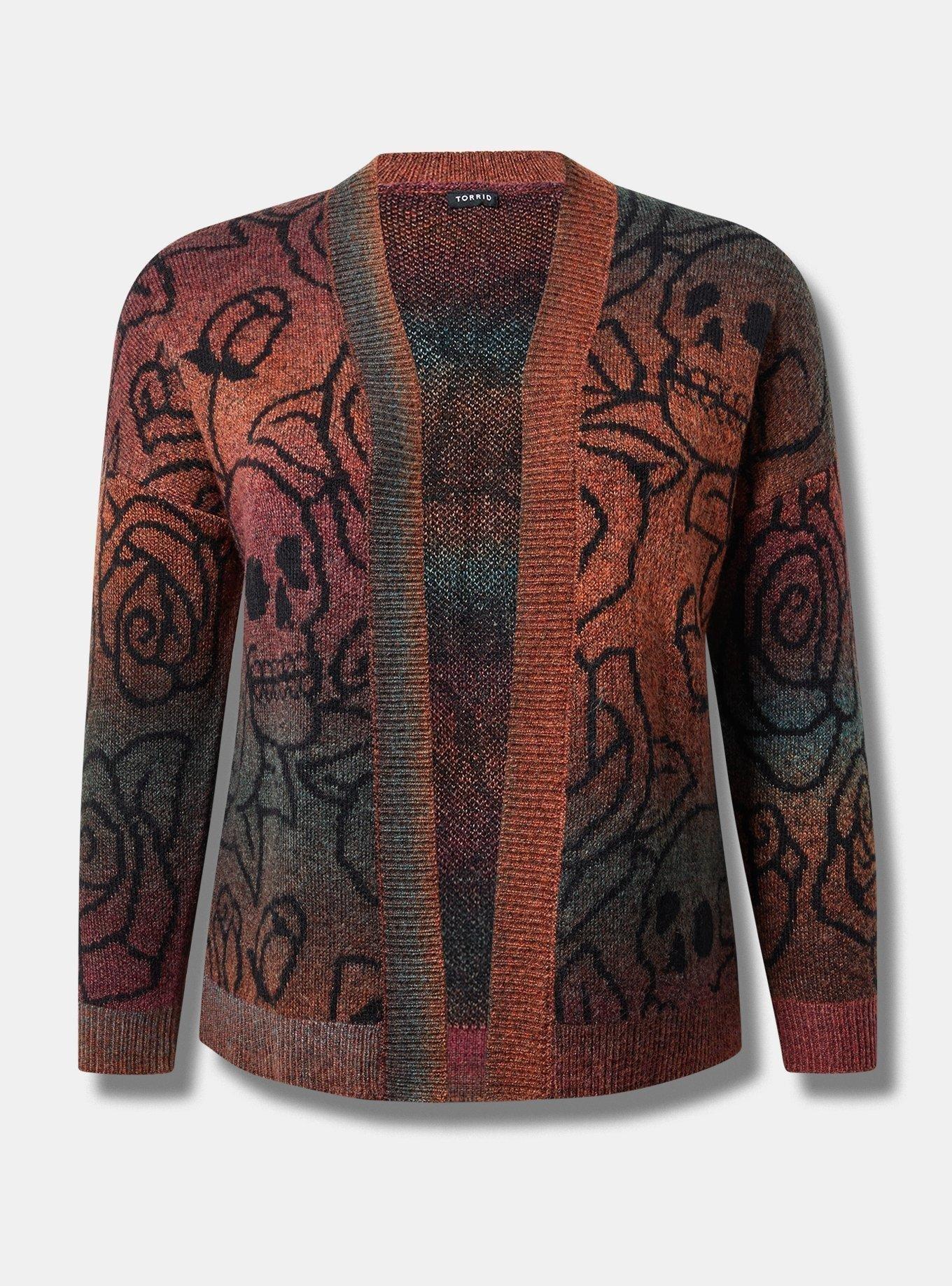 Plus Size - Space Dye Oversize Open Front Skull Cardigan - Torrid