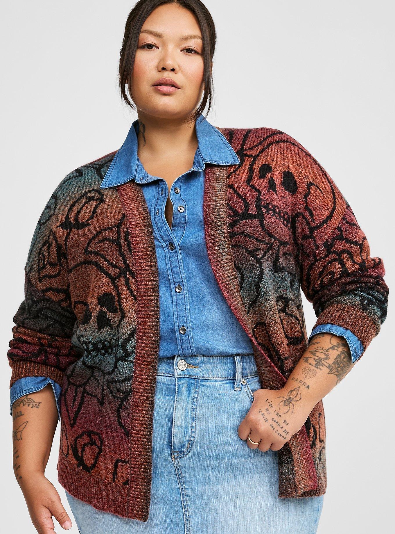 Plus Size Space Dye Oversize Open Front Skull Cardigan Torrid