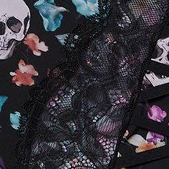 Microfiber & Lace Brief Panty , SKULL GARDENS FLORAL RICH BLACK, swatch