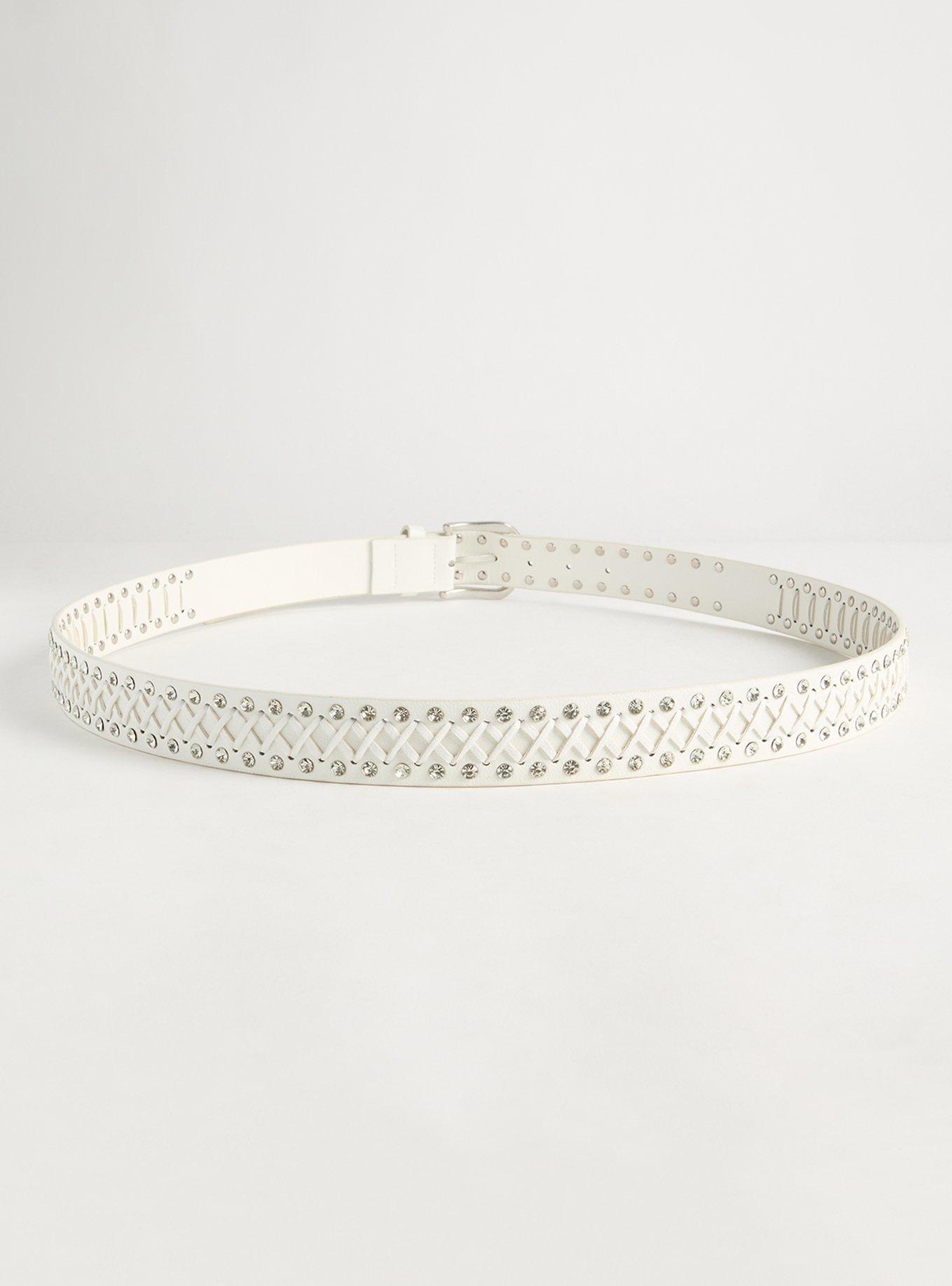 Rhinestone Denim Belt, WHITE, alternate