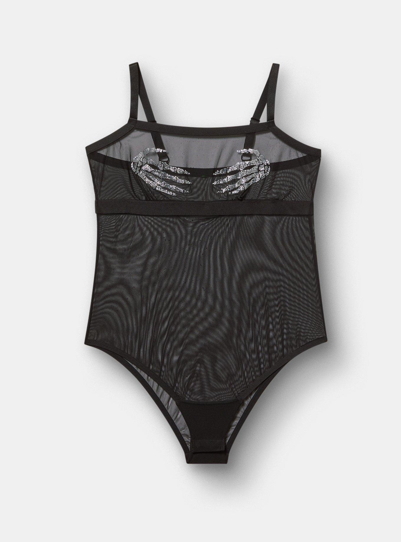 Diamante Mesh Wire-Free Bodysuit, RICH BLACK, hi-res