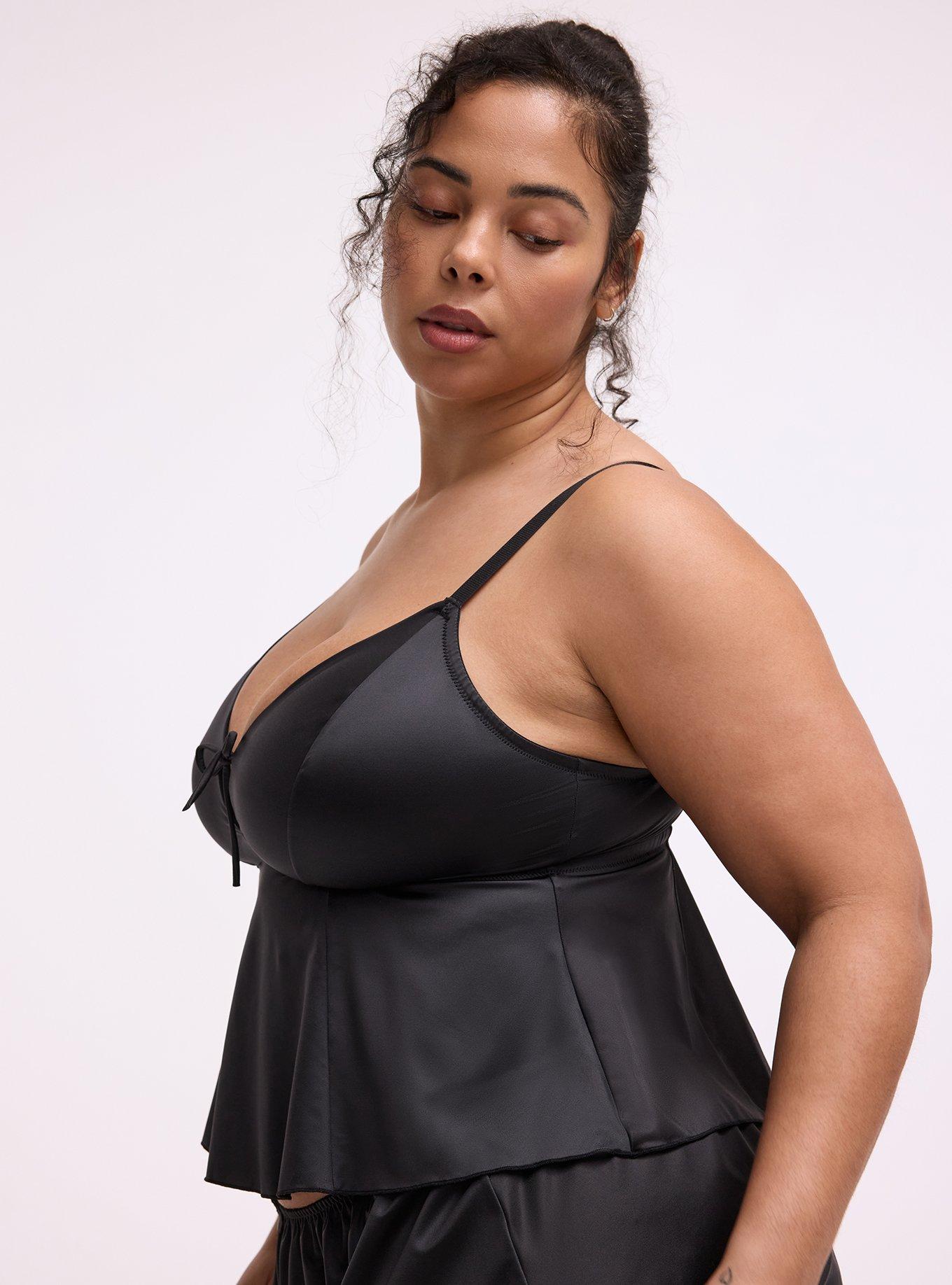 Shine Wire-Free Flounce Lingerie Cami, RICH BLACK, alternate