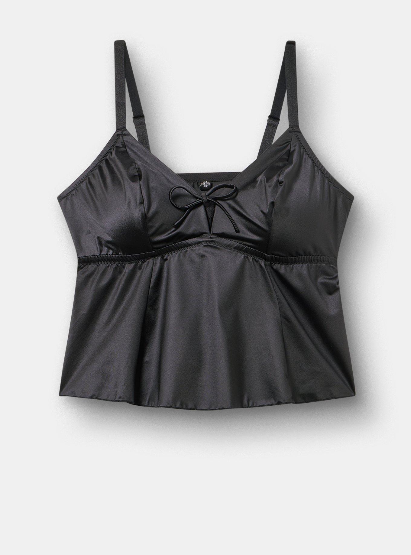 Shine Wire-Free Flounce Lingerie Cami, RICH BLACK, hi-res