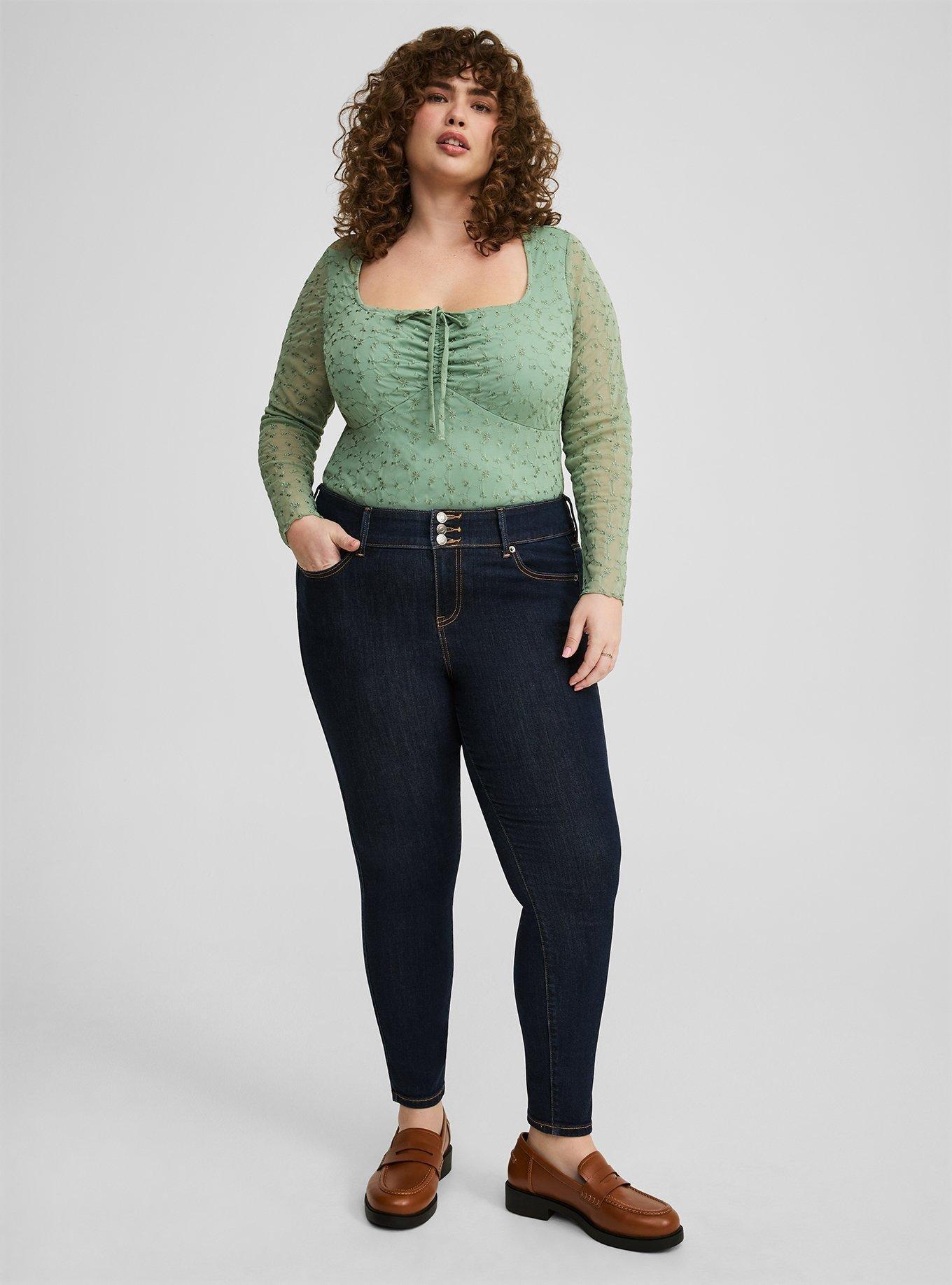 Stretch Embroidered Mesh Tie Front Long Sleeve Top
