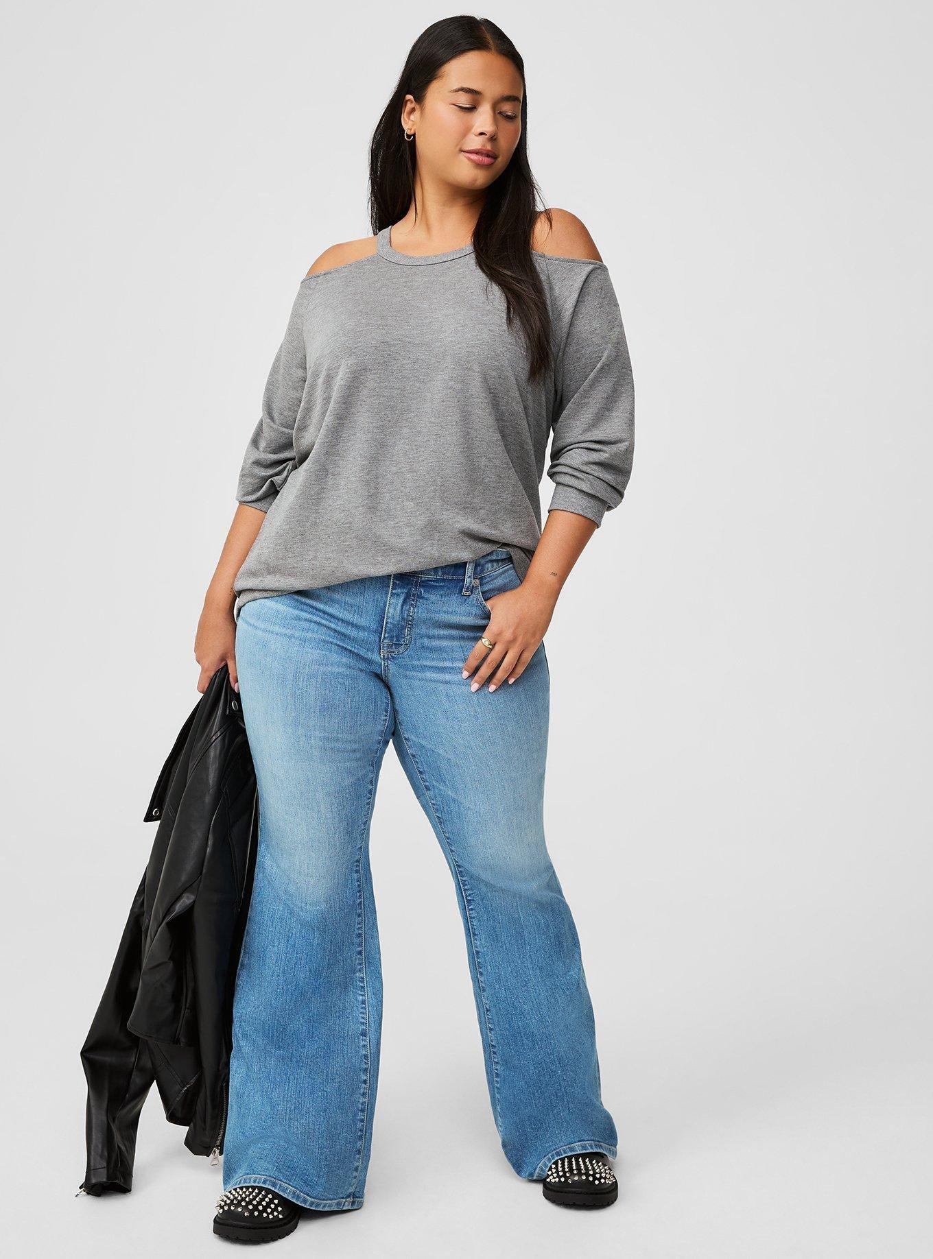 Lightweight French Terry Cold Shoulder Sweatshirt