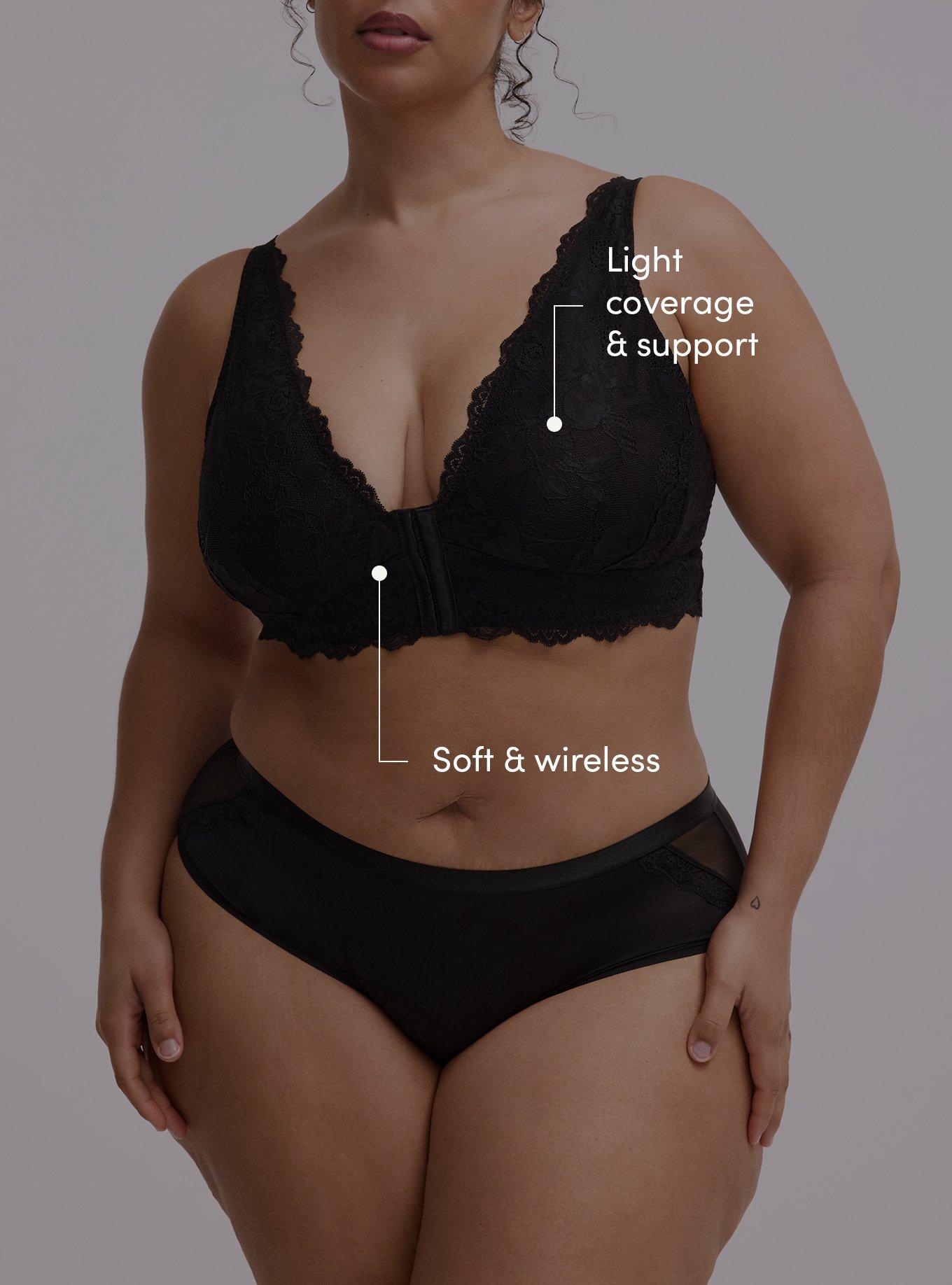 Unlined Lace Front-Close Bralette, RICH BLACK, alternate