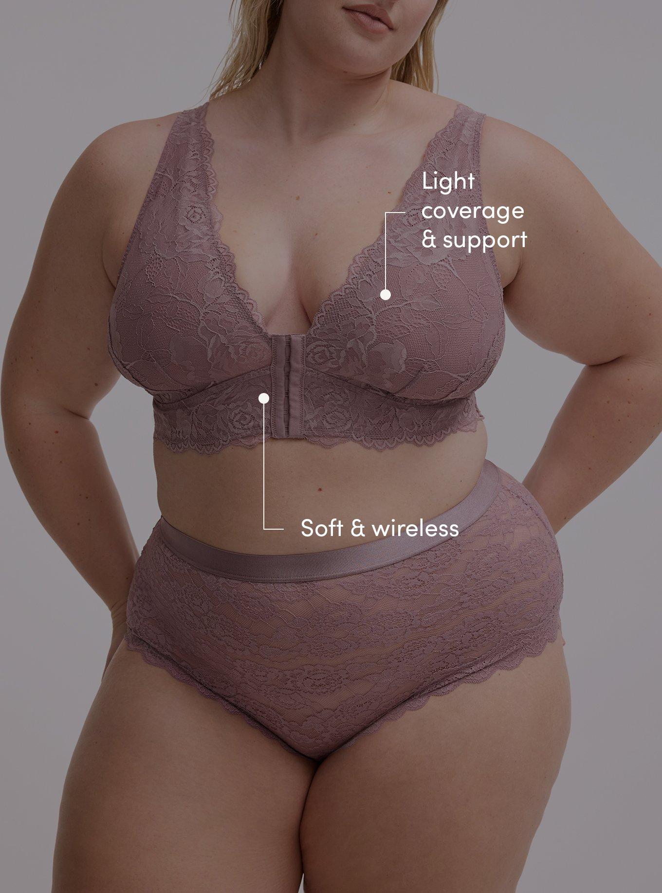 Unlined Lace Front-Close Bralette, TOADSTOOL, alternate