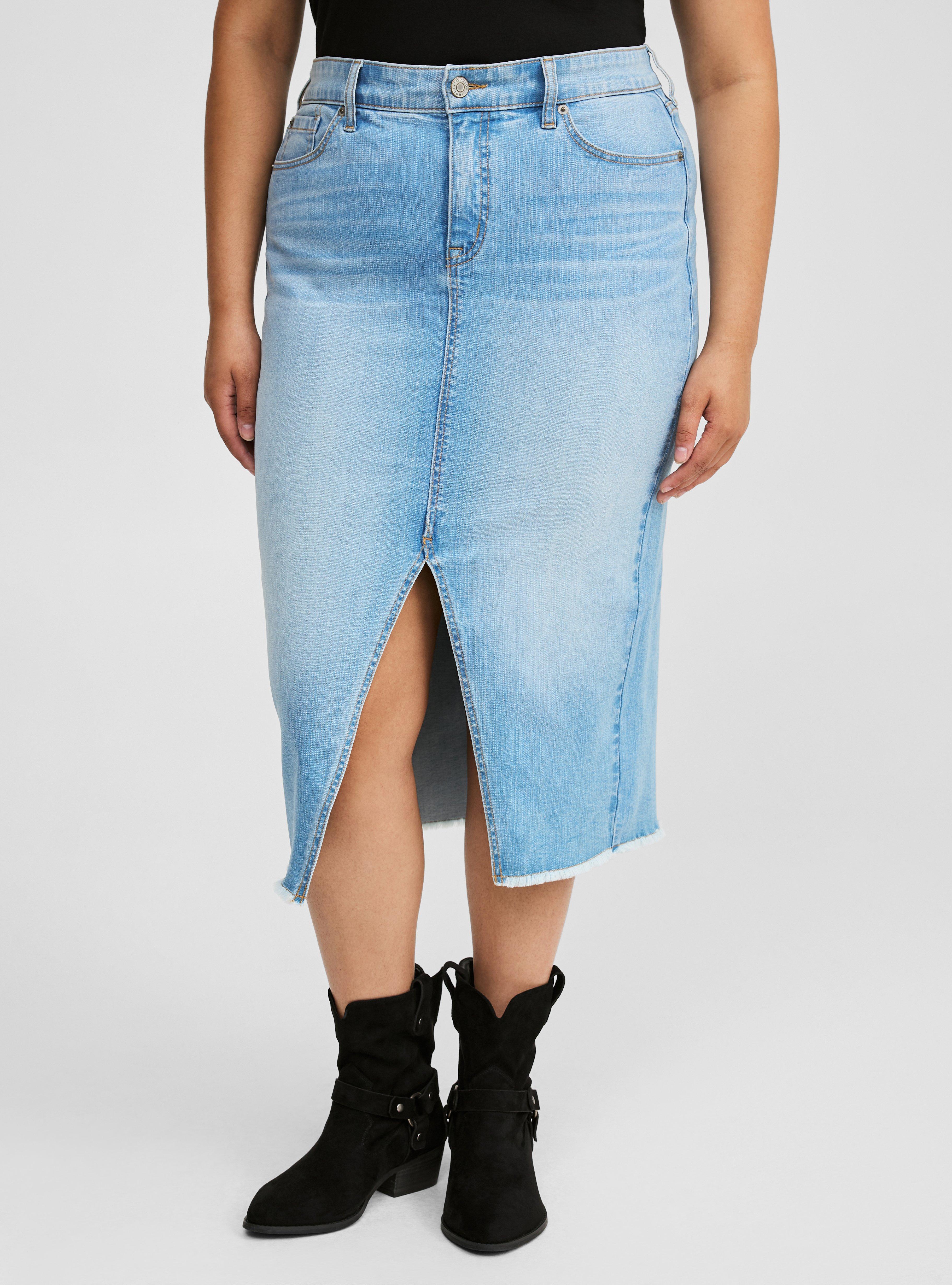 Midi Denim Front Slit Skirt