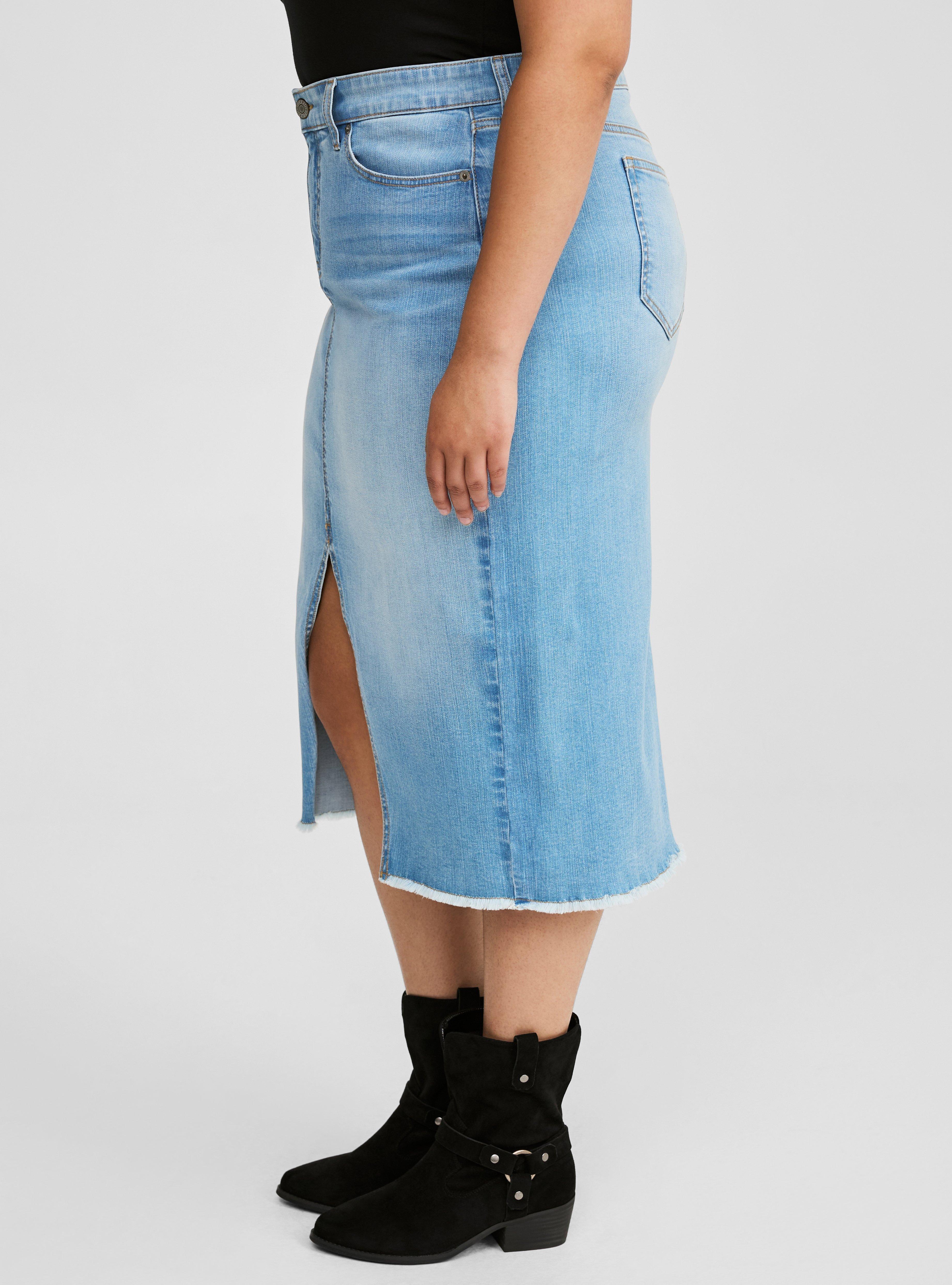 Midi Denim Front Slit Skirt