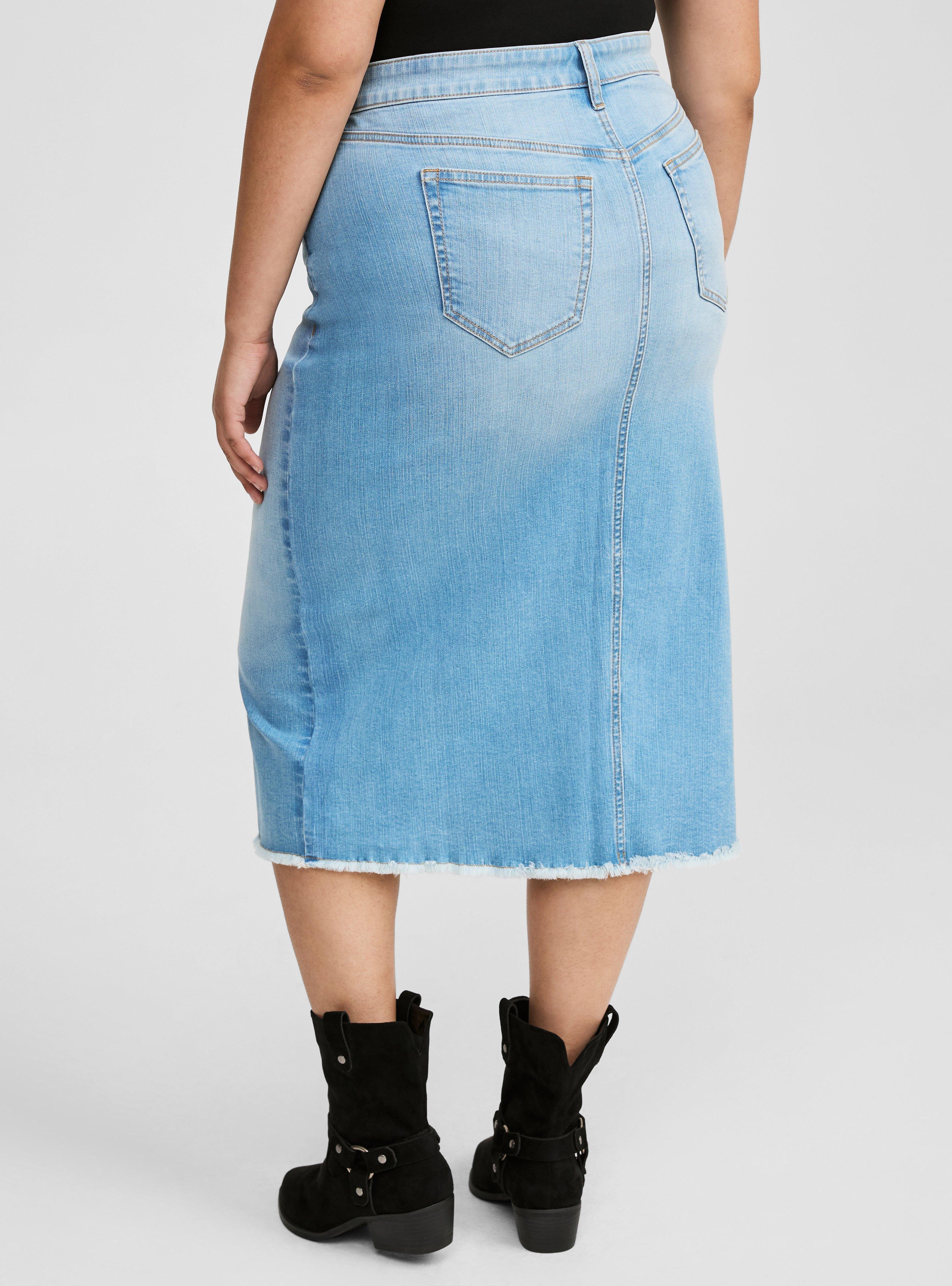 Midi Denim Front Slit Skirt