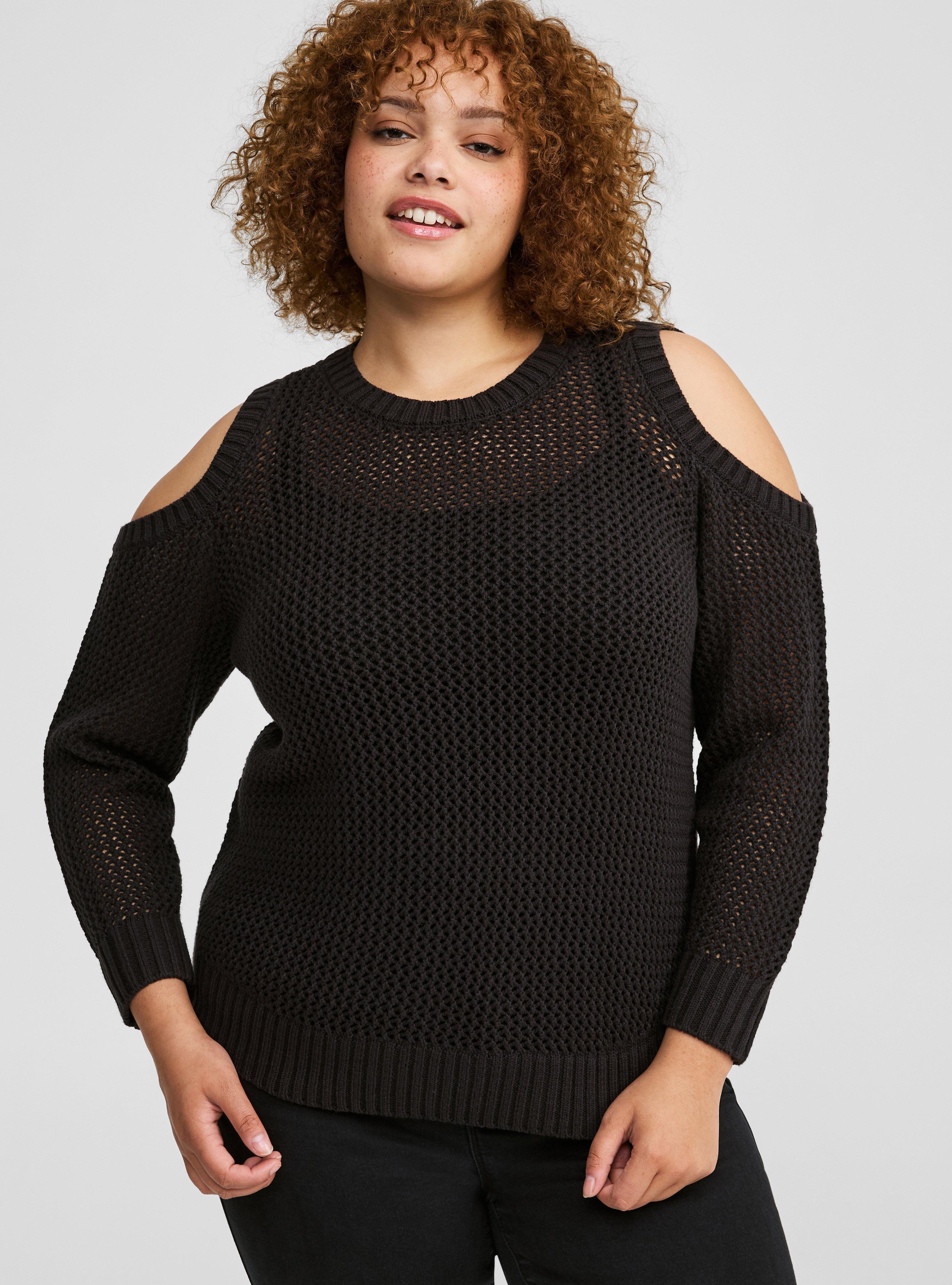 Pointelle Cold Shoulder Sweater