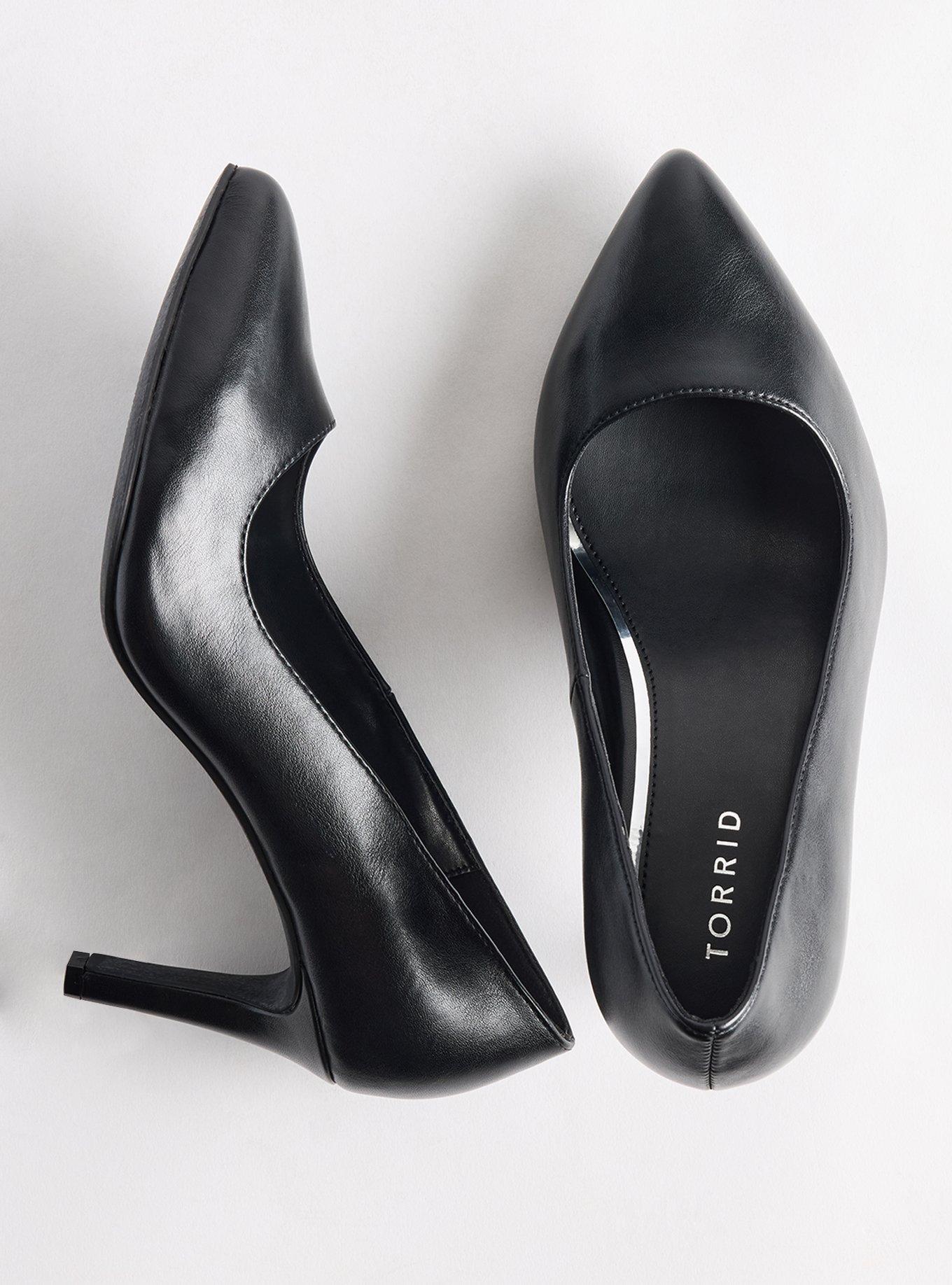 Pointed Toe Heel (WW), BLACK FAUX LEATHER, hi-res