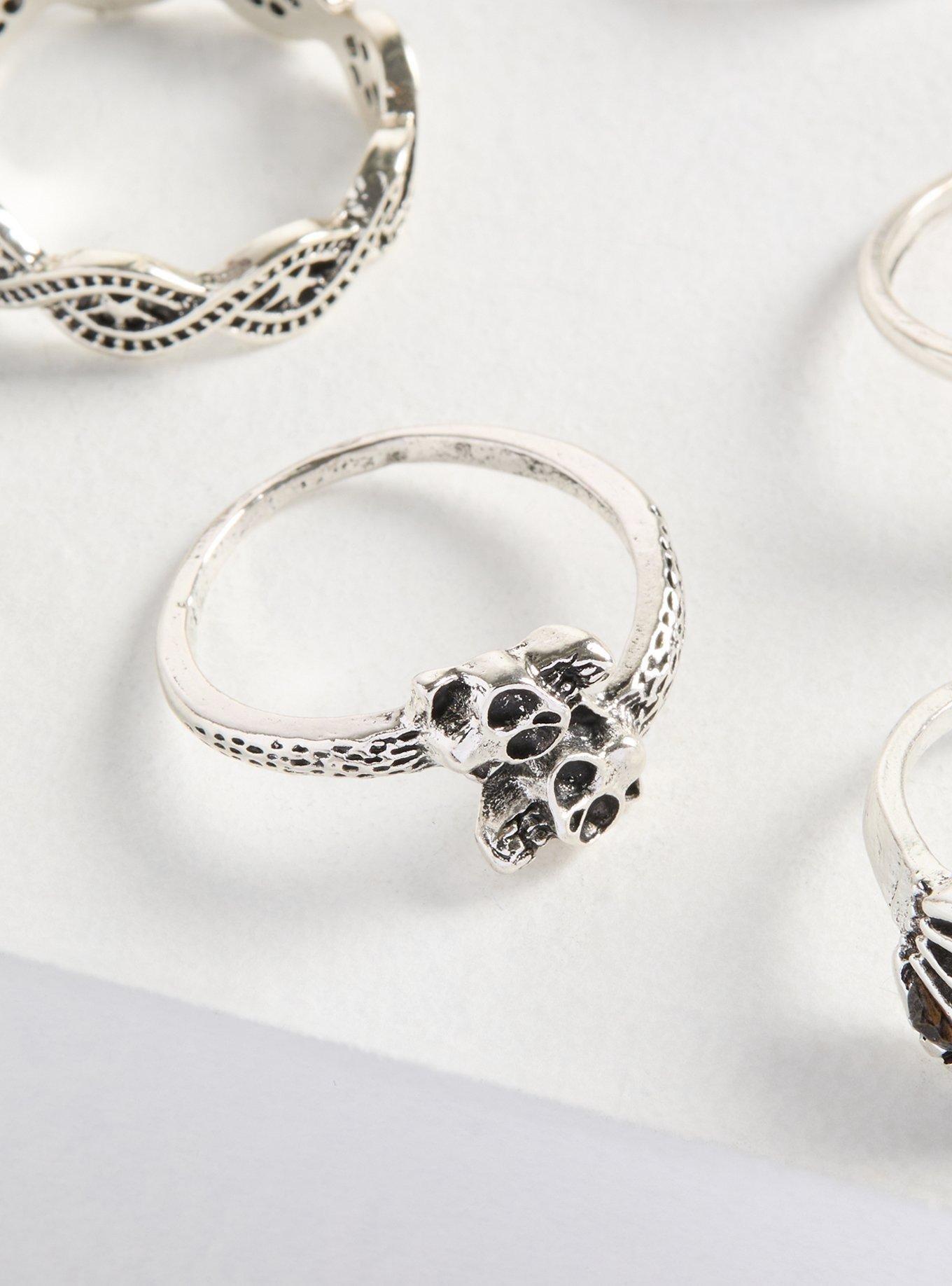 Skull Ring Set, SILVER, alternate