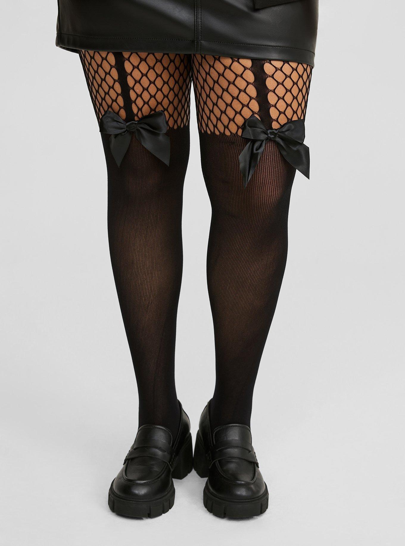Plus Size Bow Thigh High Fishnet Tights Torrid