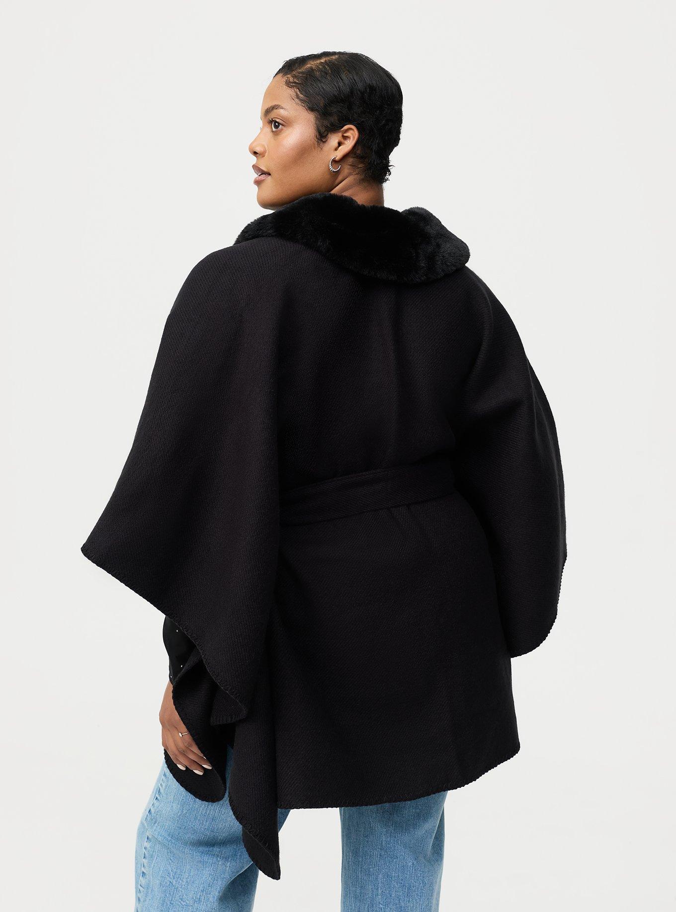 Fur Trim Belted Ruana