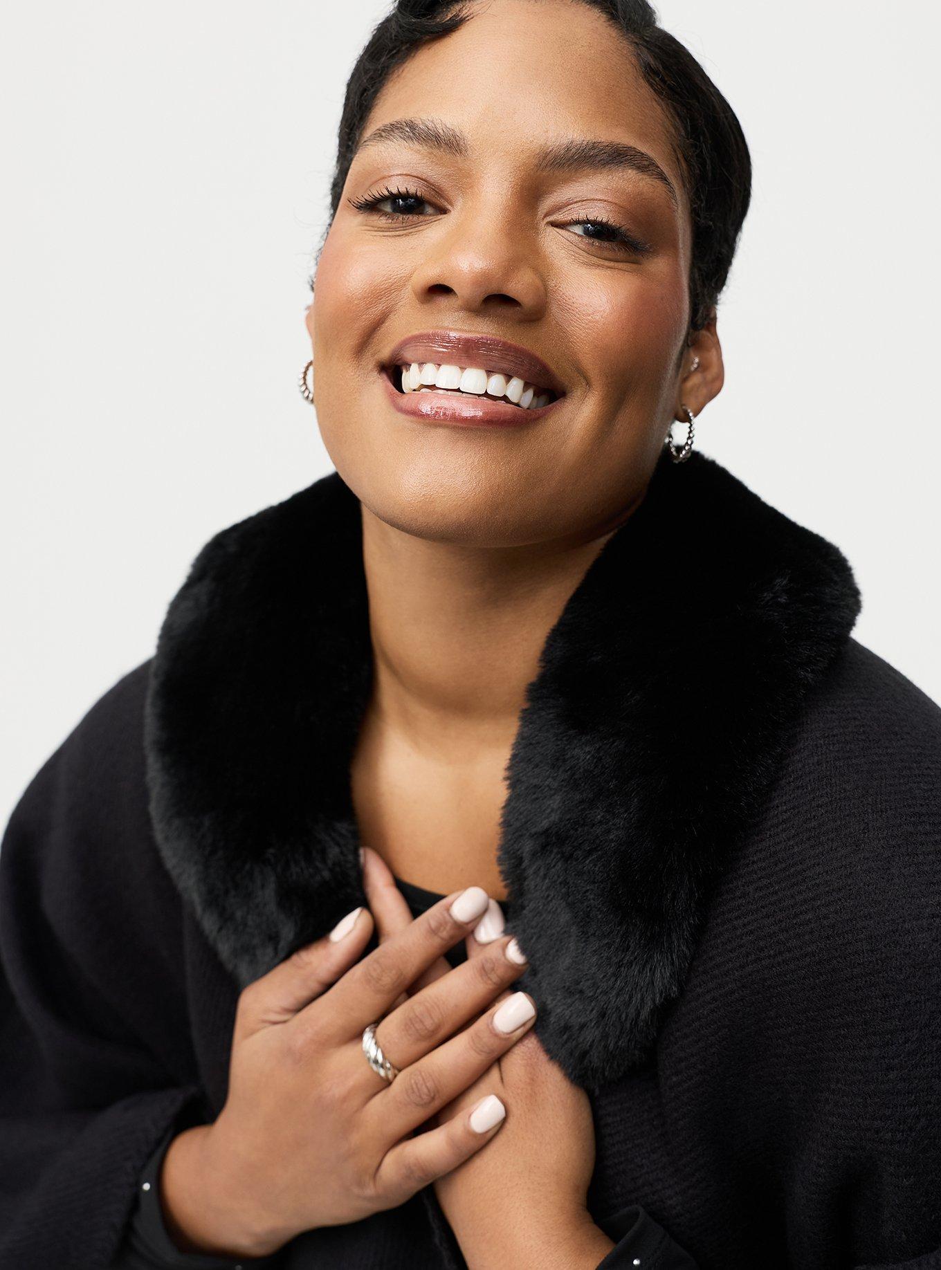 Fur Trim Belted Ruana