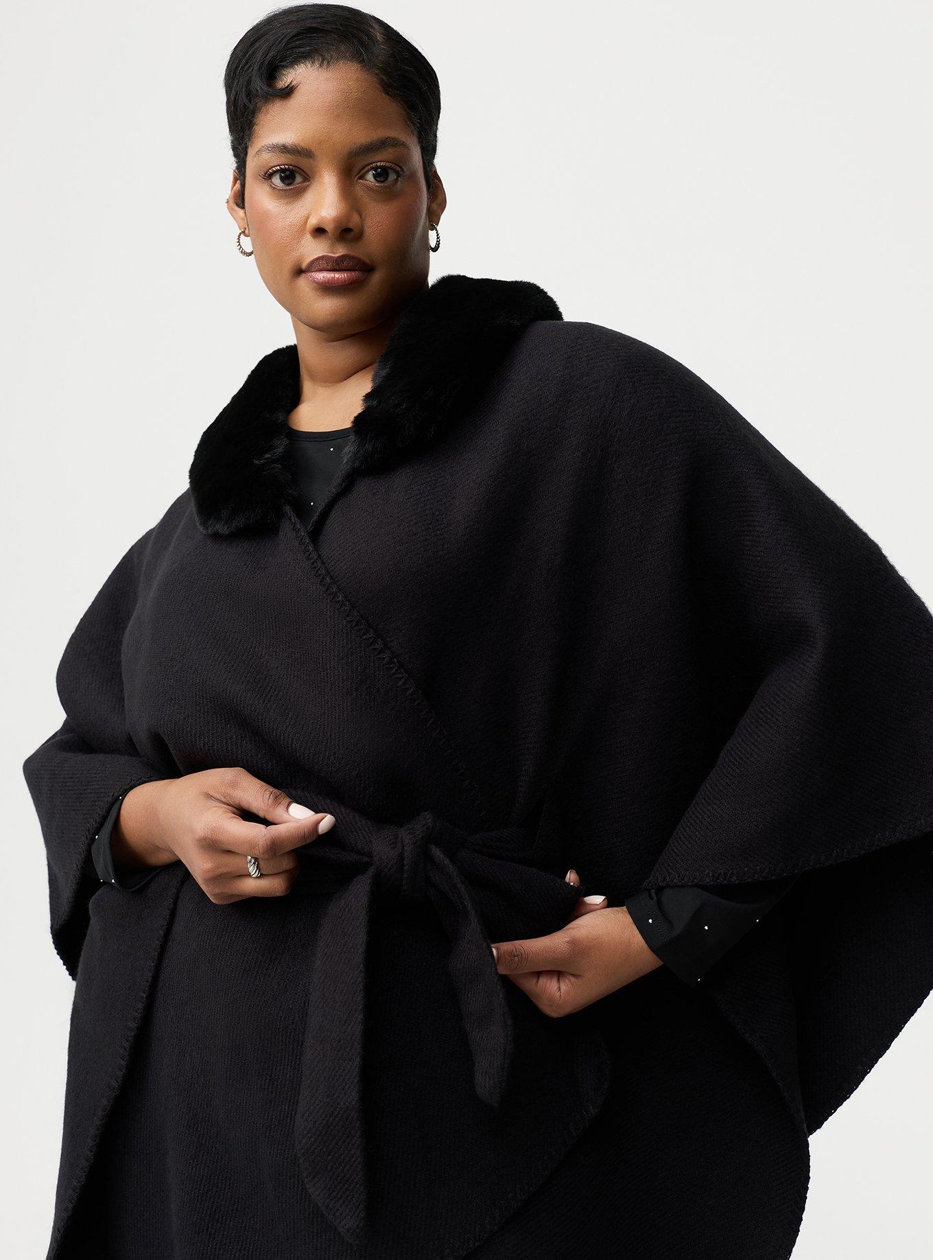 Fur Trim Belted Ruana