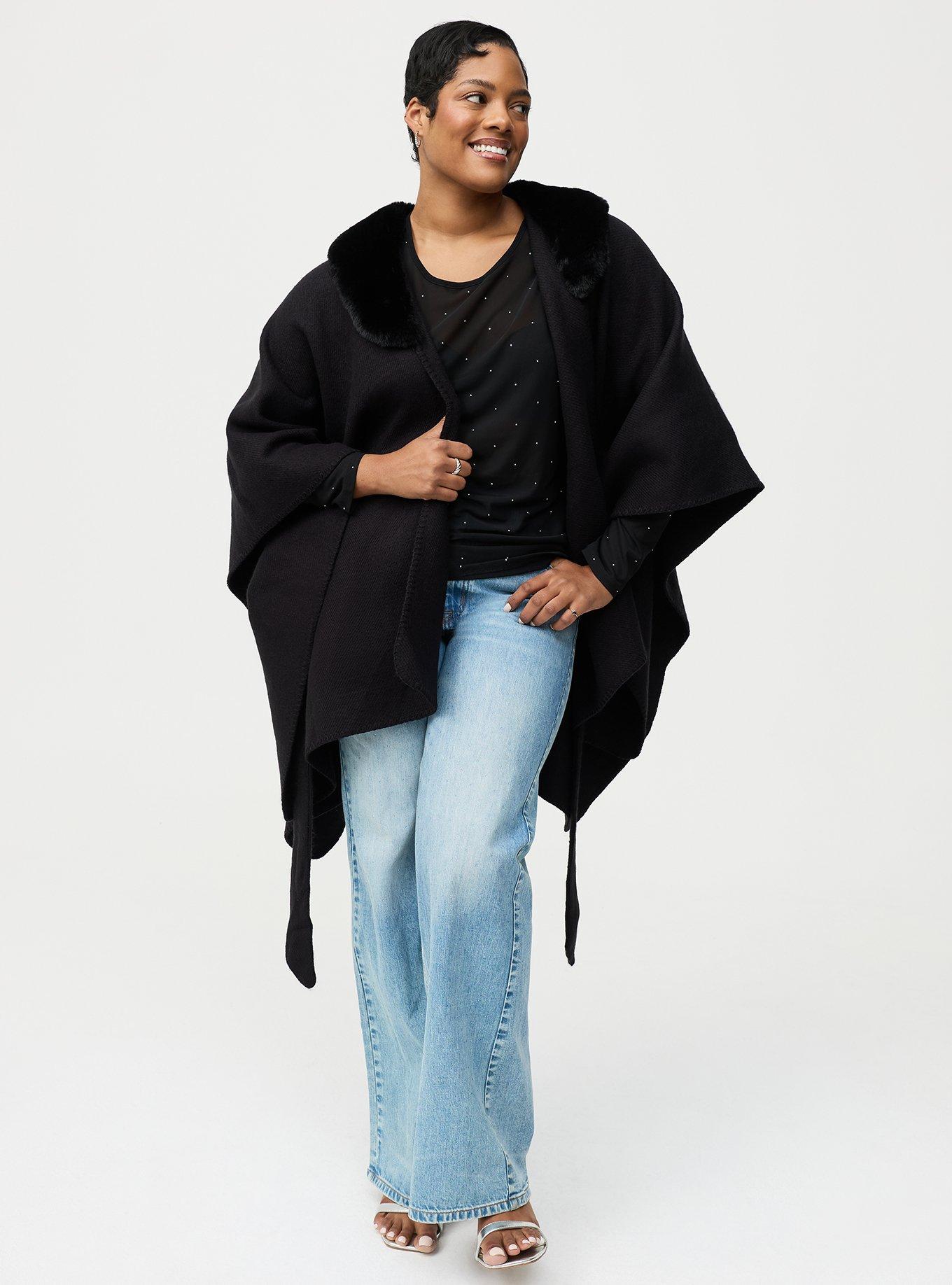 Fur Trim Belted Ruana