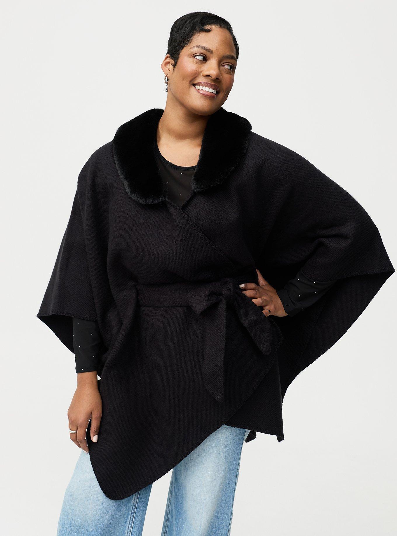 Fur Trim Belted Ruana