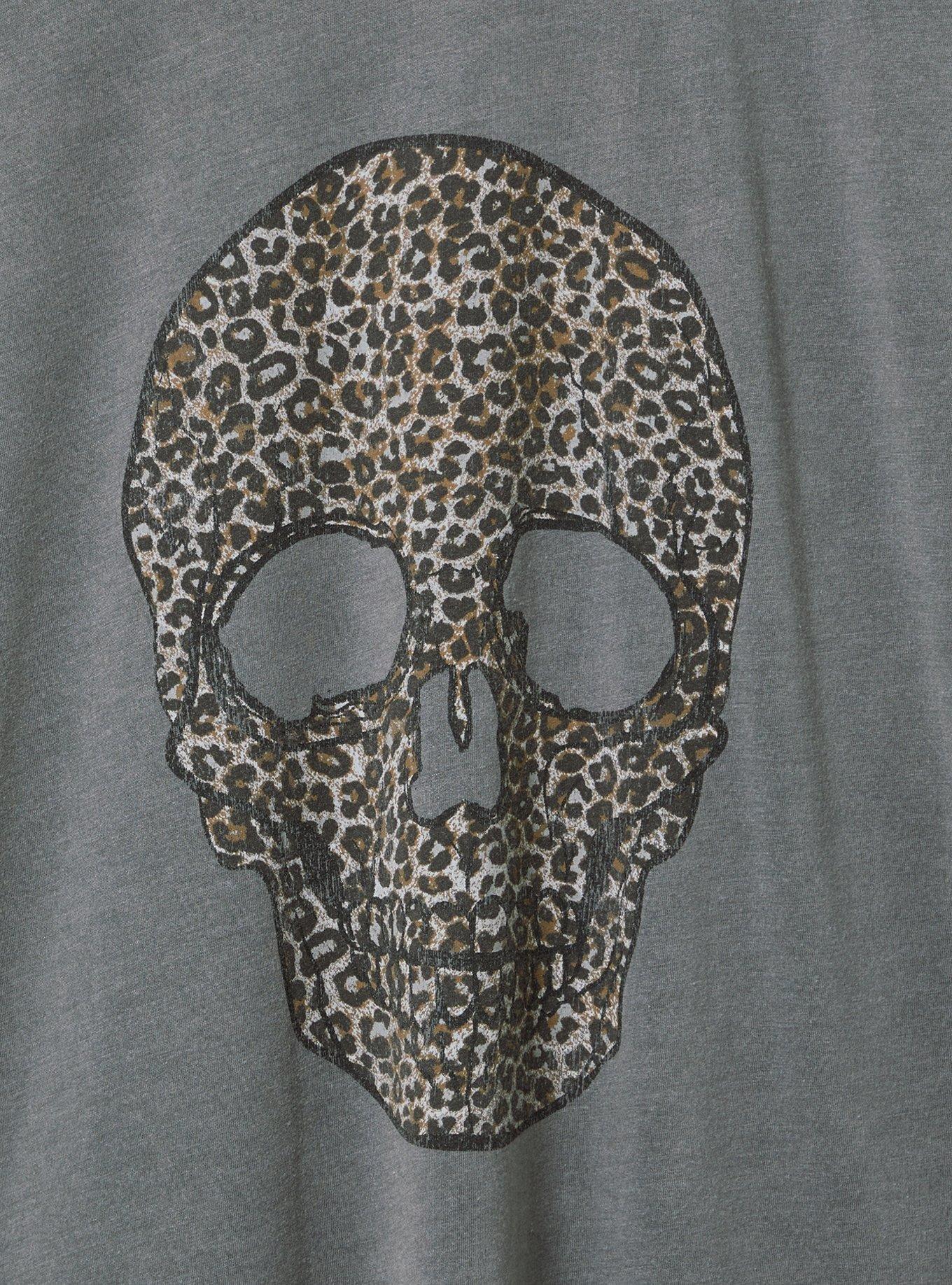 Cheetah Skull Roll Cuff Relaxed Cotton Crew Tee , BLACK MINERAL WASH, alternate