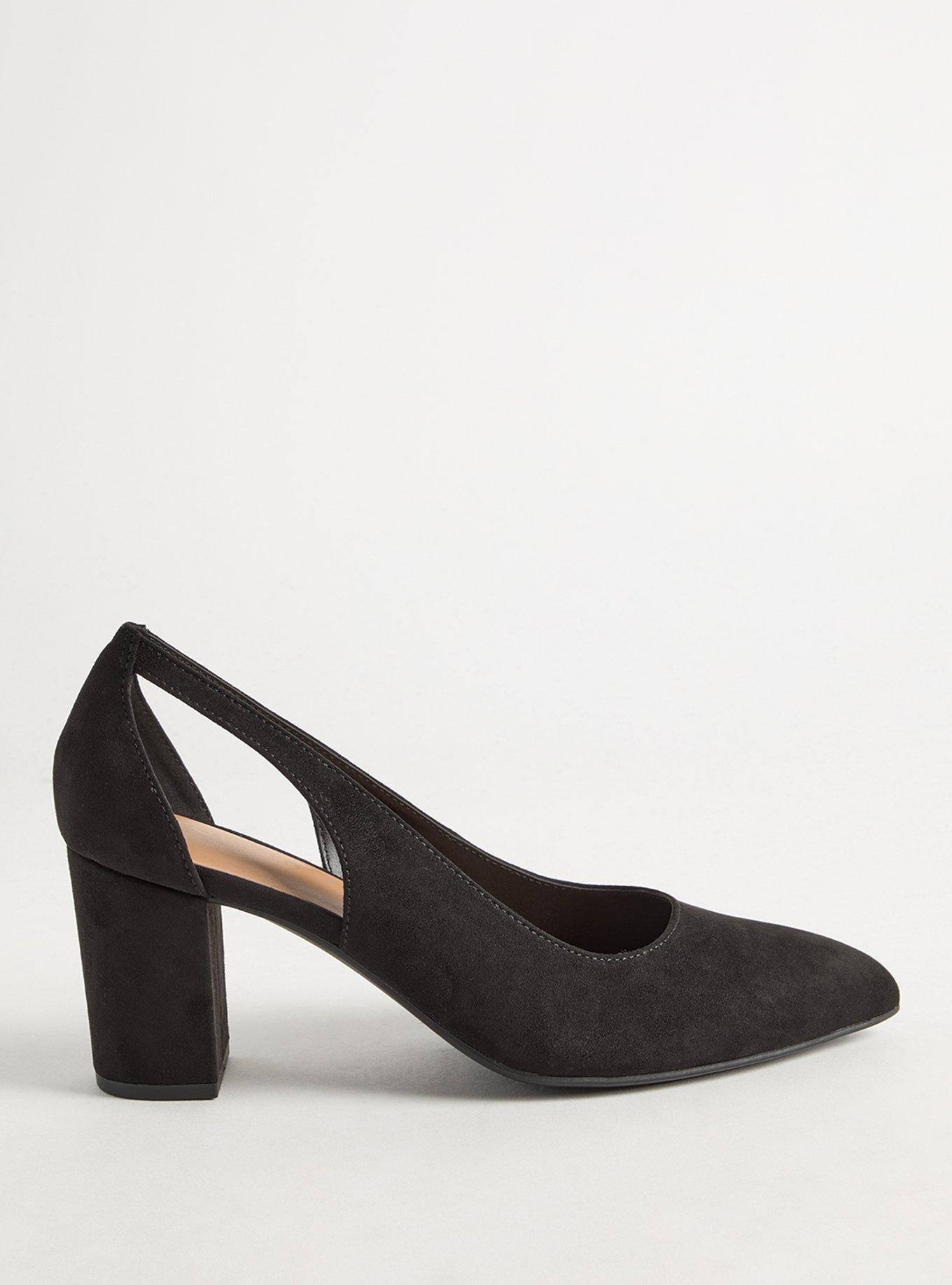 Pointed Toe Cut Out Block Heel (WW), BLACK, alternate