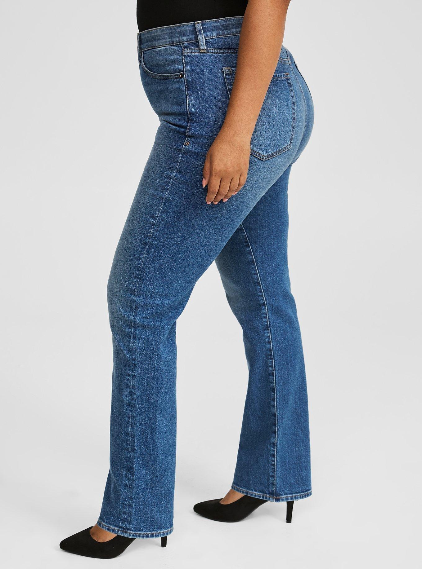 High Rise Straight Elastic Waist Classic Denim Jean, BLUE BLAZER, alternate