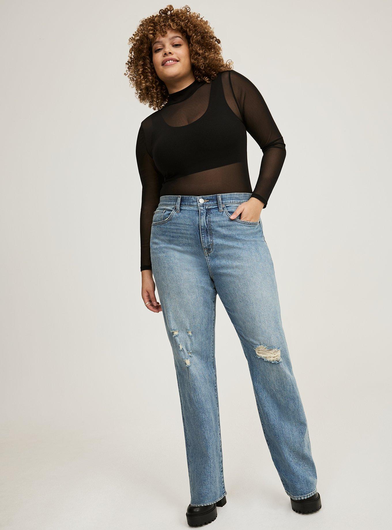 High Rise Straight Elastic Waist Classic Denim Jean