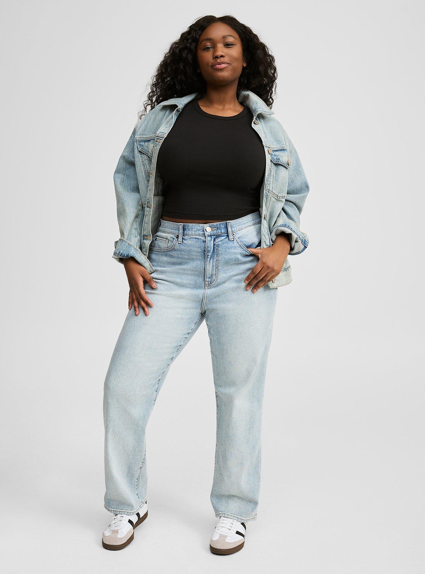 High Rise Straight Elastic Waist Classic Denim Jean